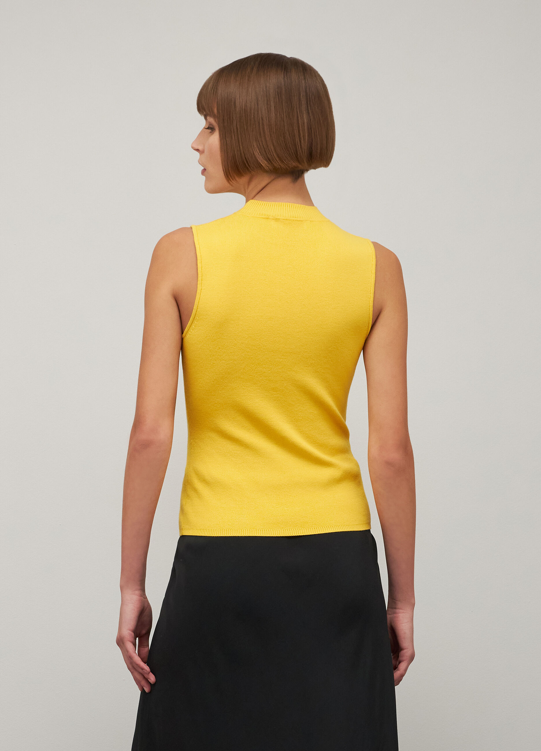 Yellow viscose blend high neck tricot top_2