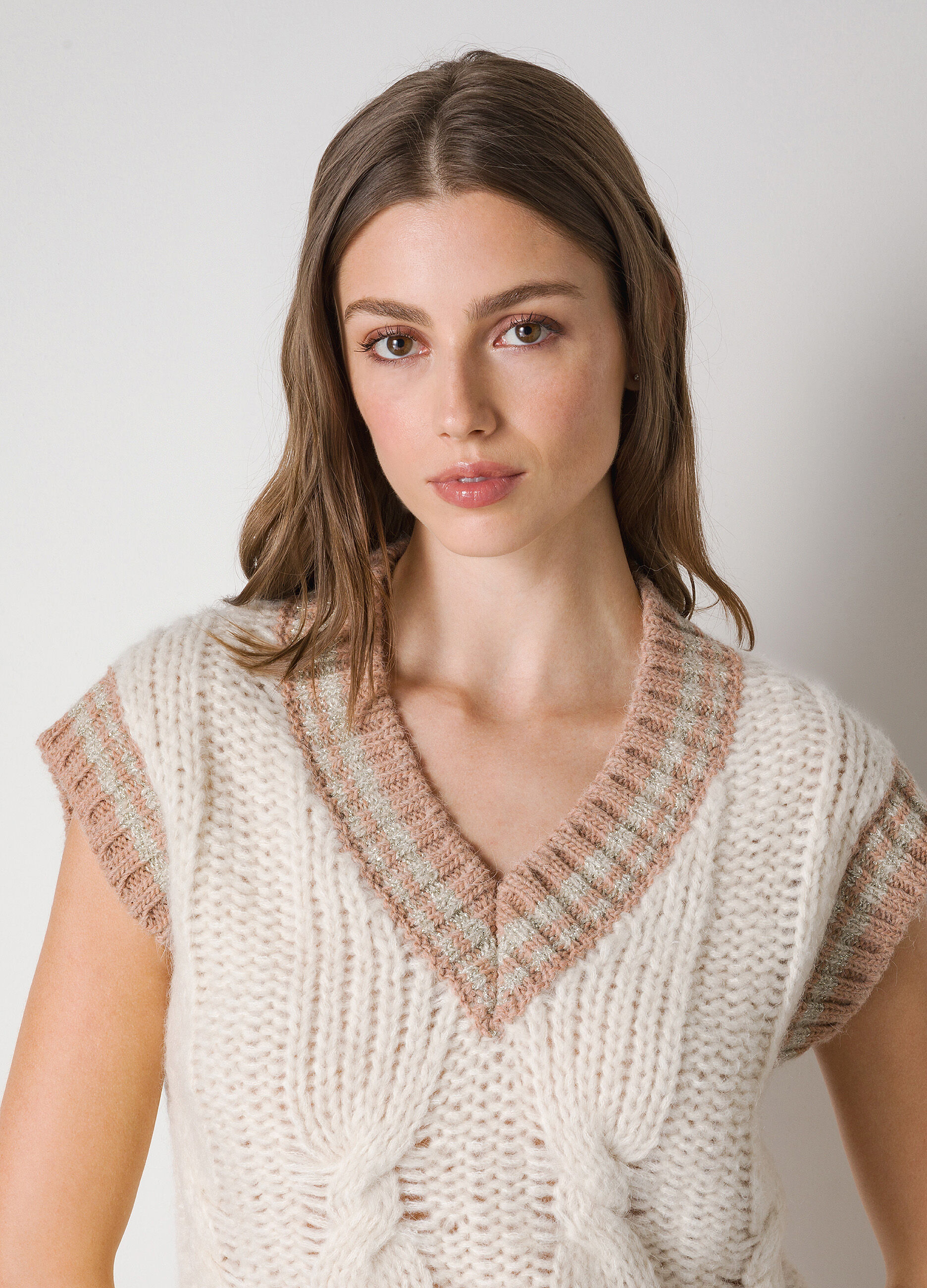 Mohair wool-blend tricot waistcoat with V-neck