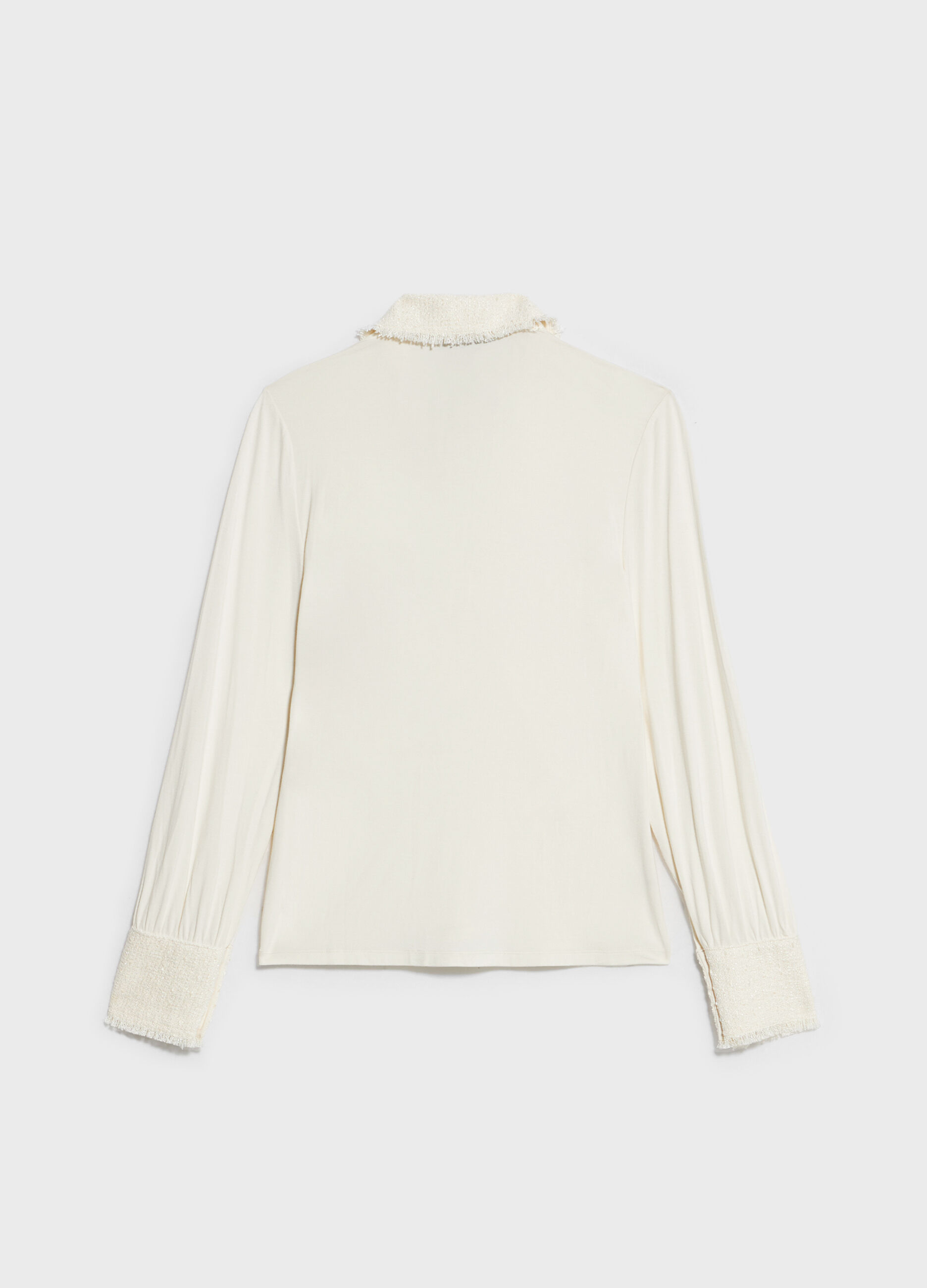 Polo shirt with long sleeves and bouclé inserts