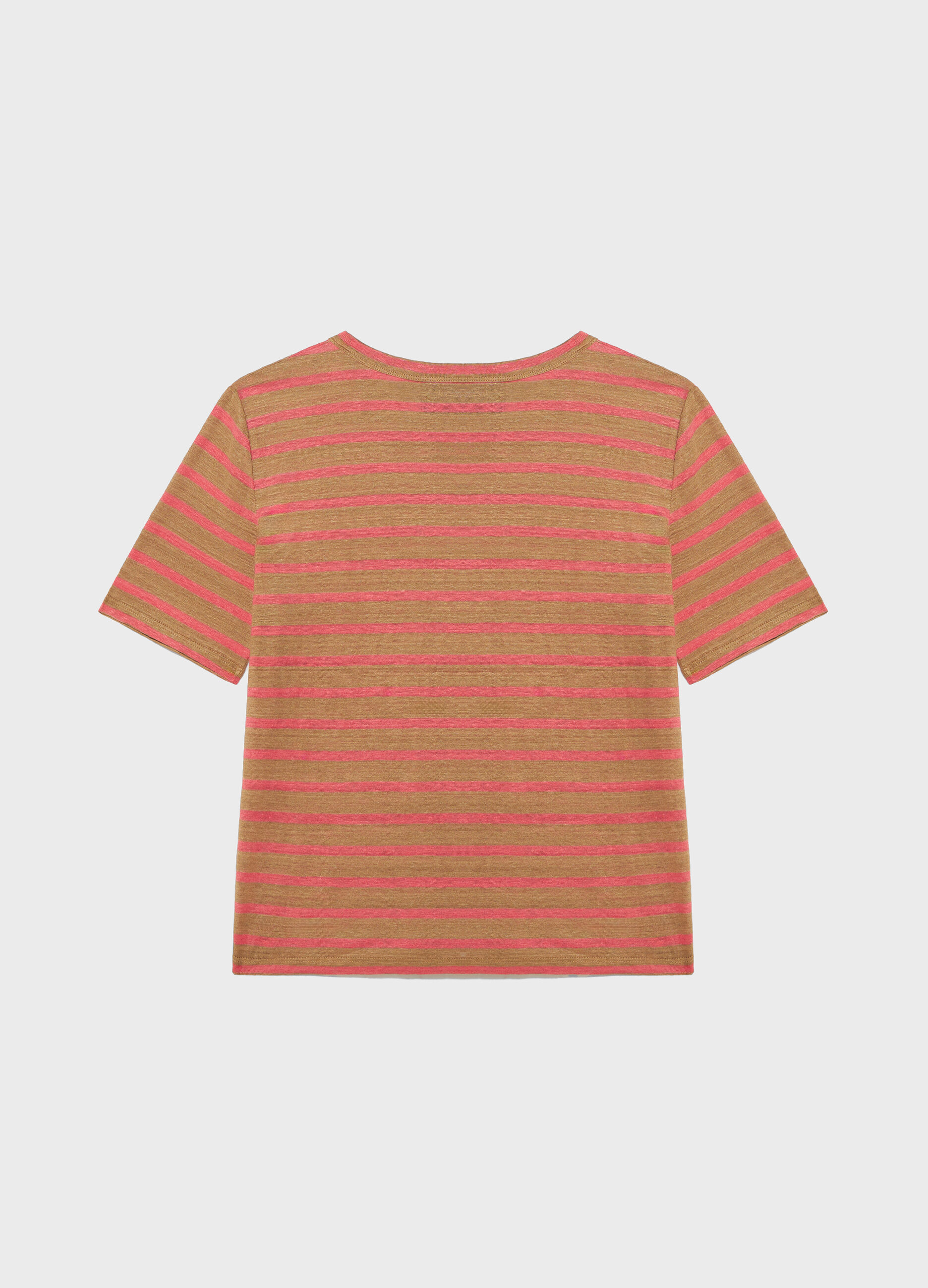 Pink and brown striped linen T-shirt_5