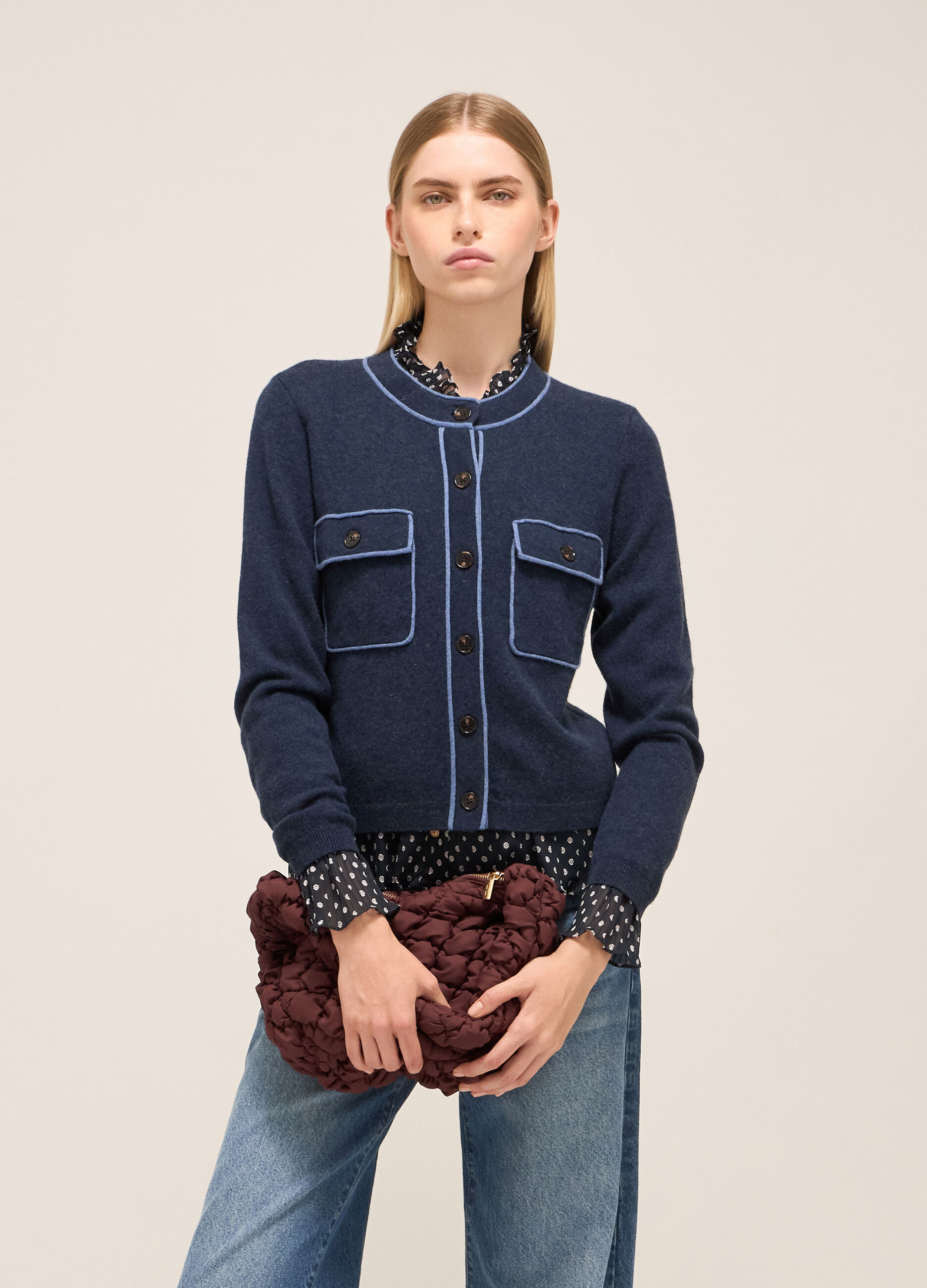 Knitted cardigan in wool and cashmere