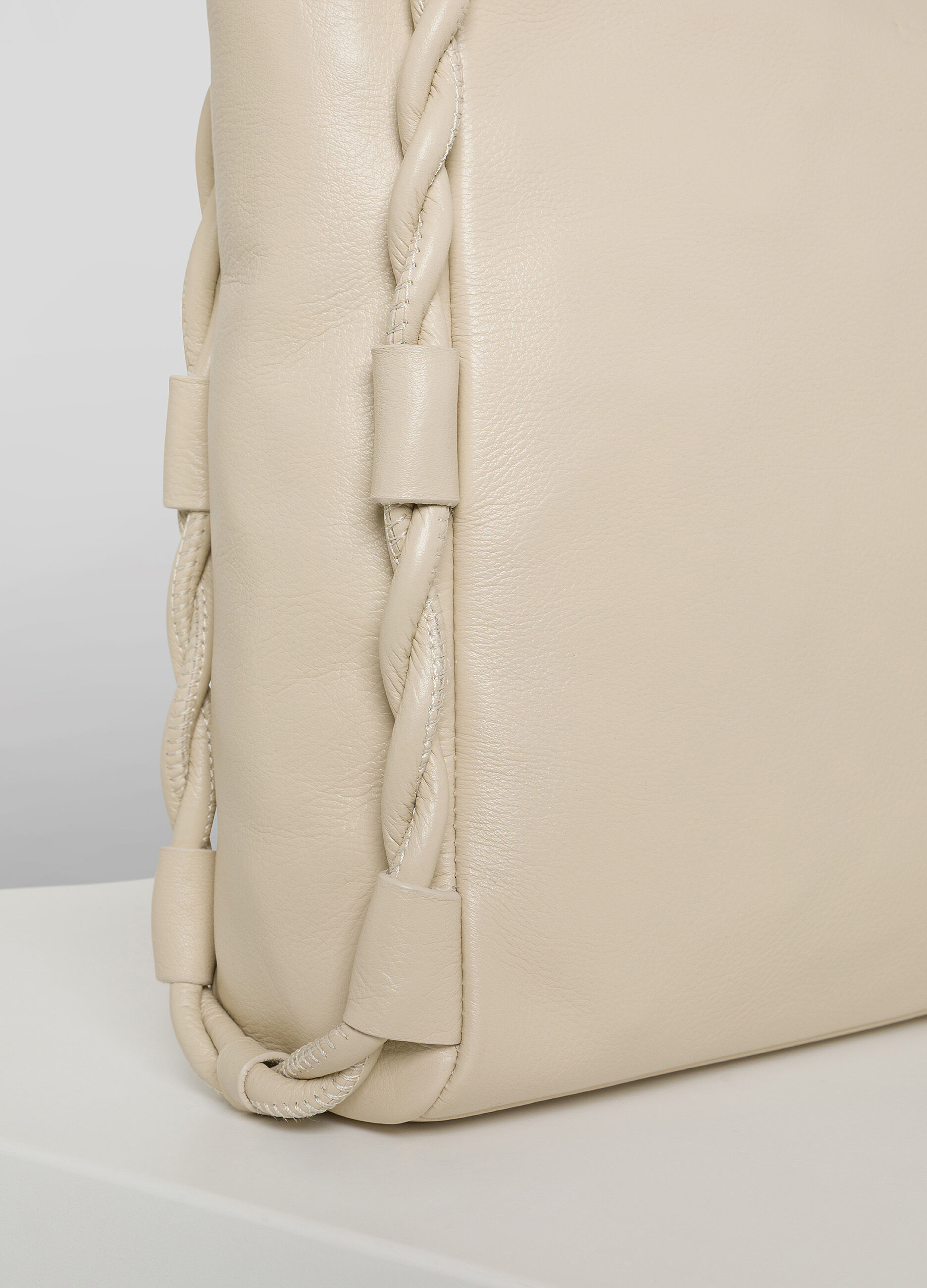 Beige genuine leather tote bag_2
