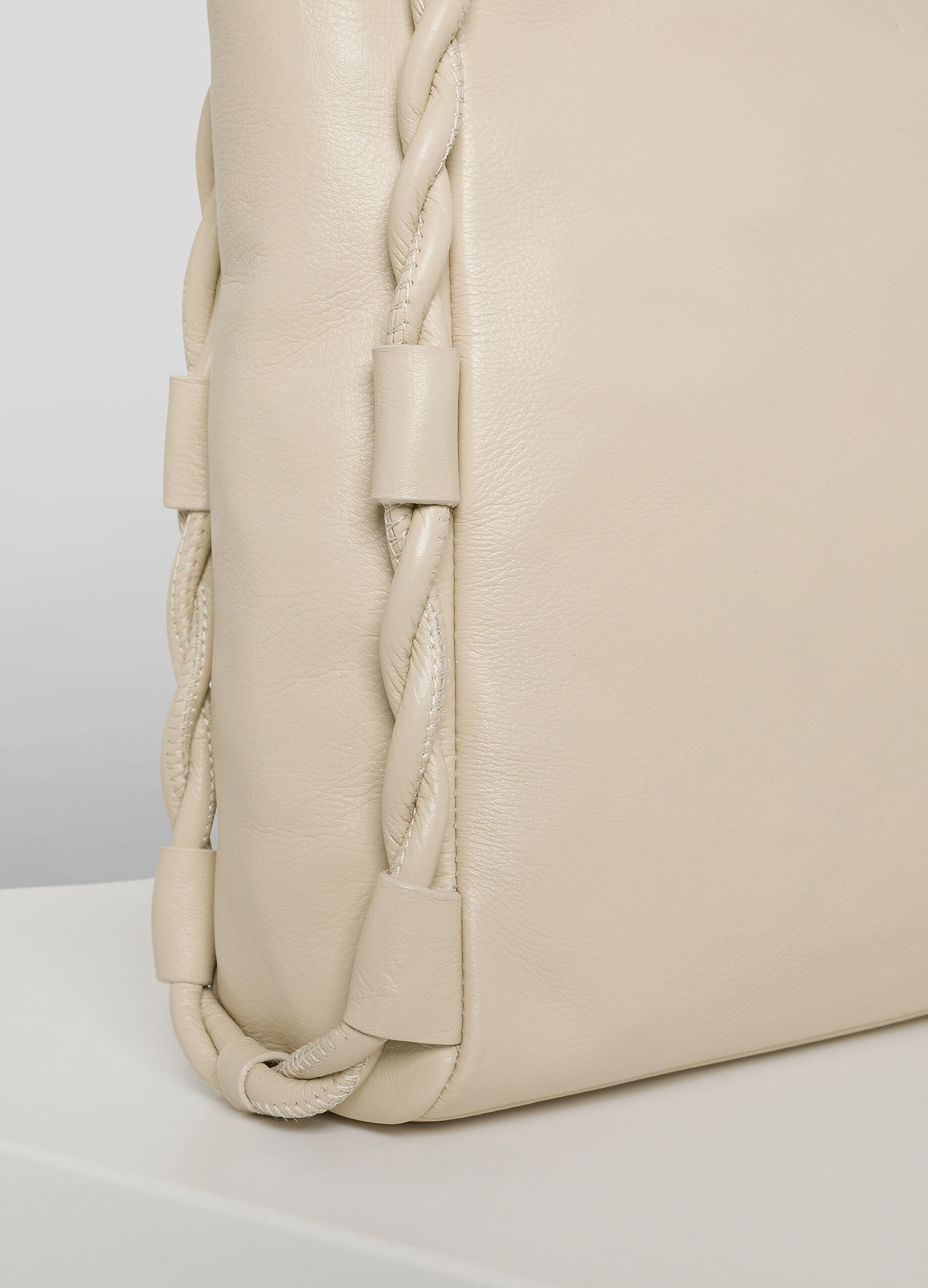 Sac d’épaule tote bag beige pâle en cuir véritable_2