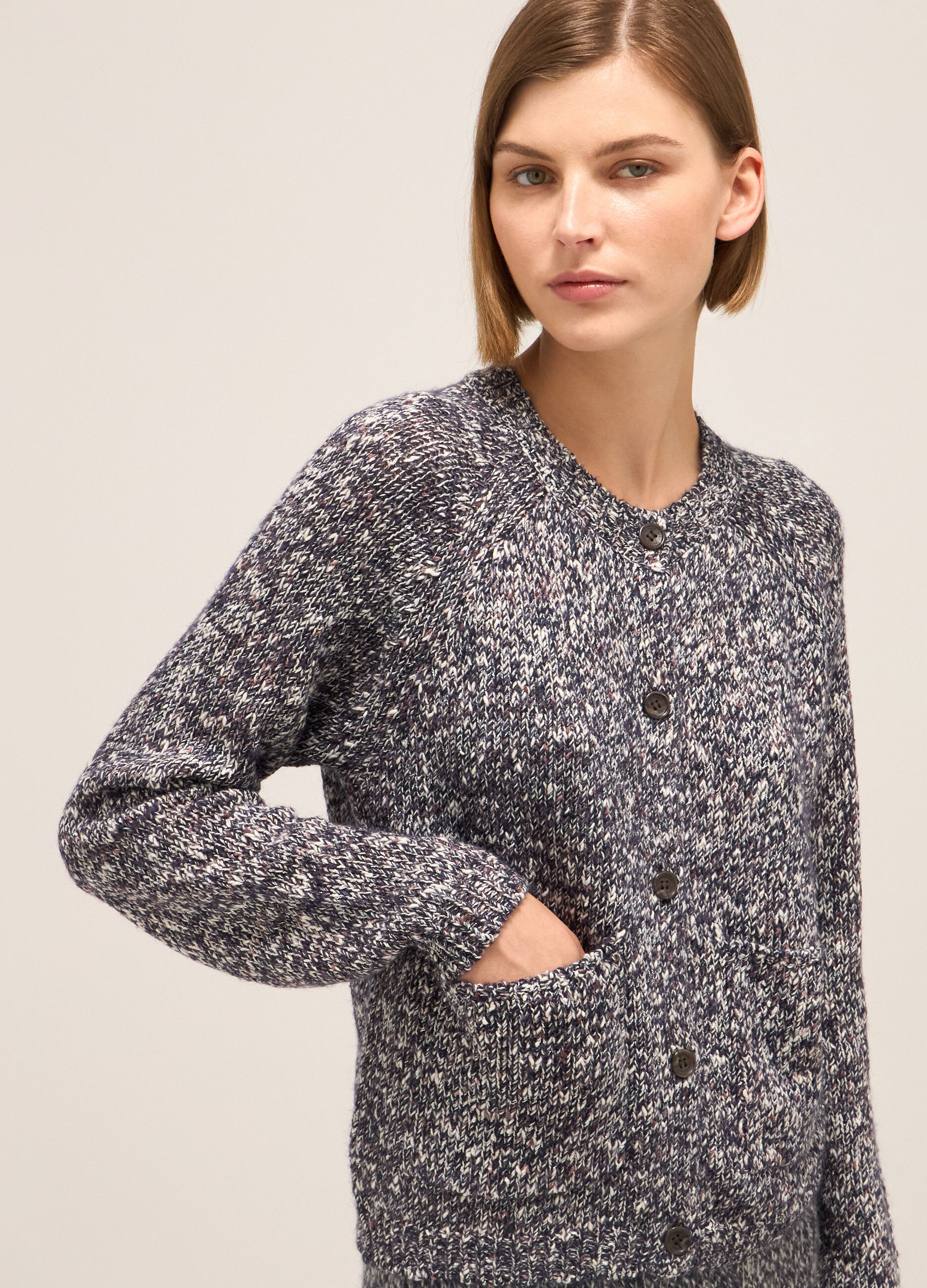 Knitted cardigan in mohair and cotton blend