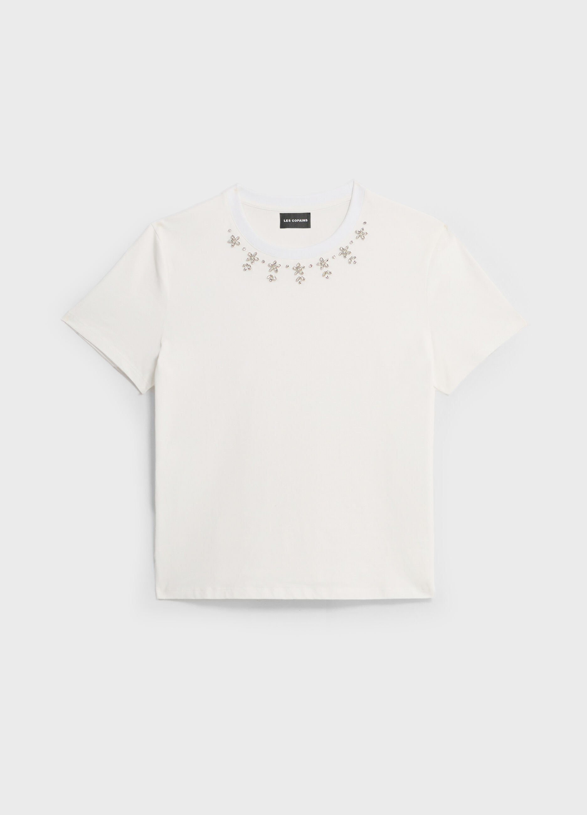 Stretch cotton T-shirt with diamantés