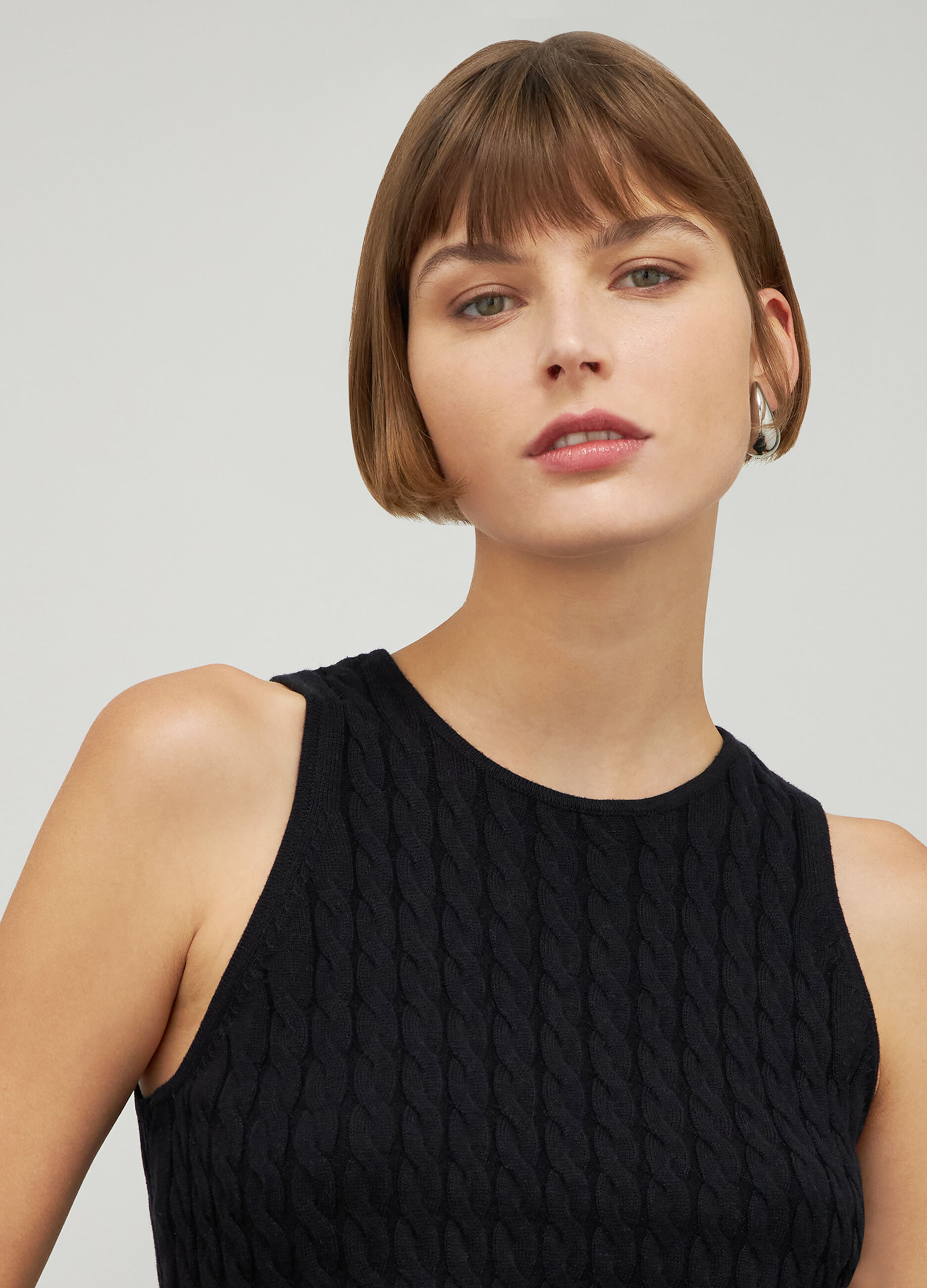 Black cable-knit tank top in cotton and silk_3