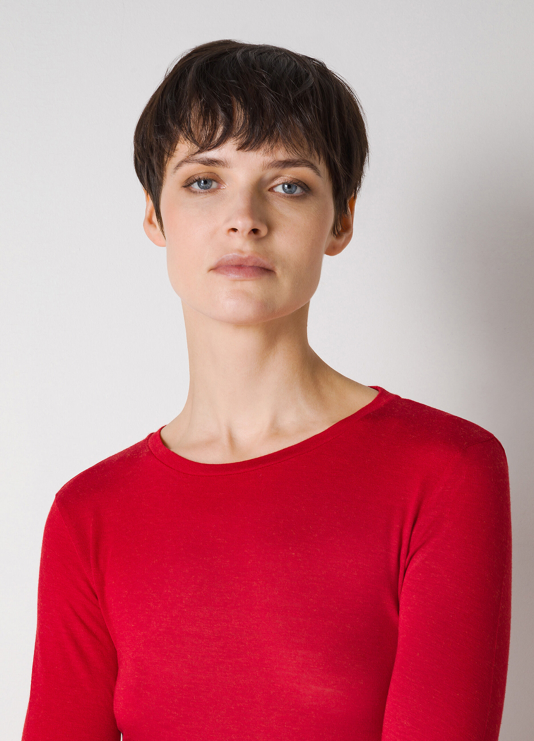 T-shirt à manches longues rouge en laine mélangée_2
