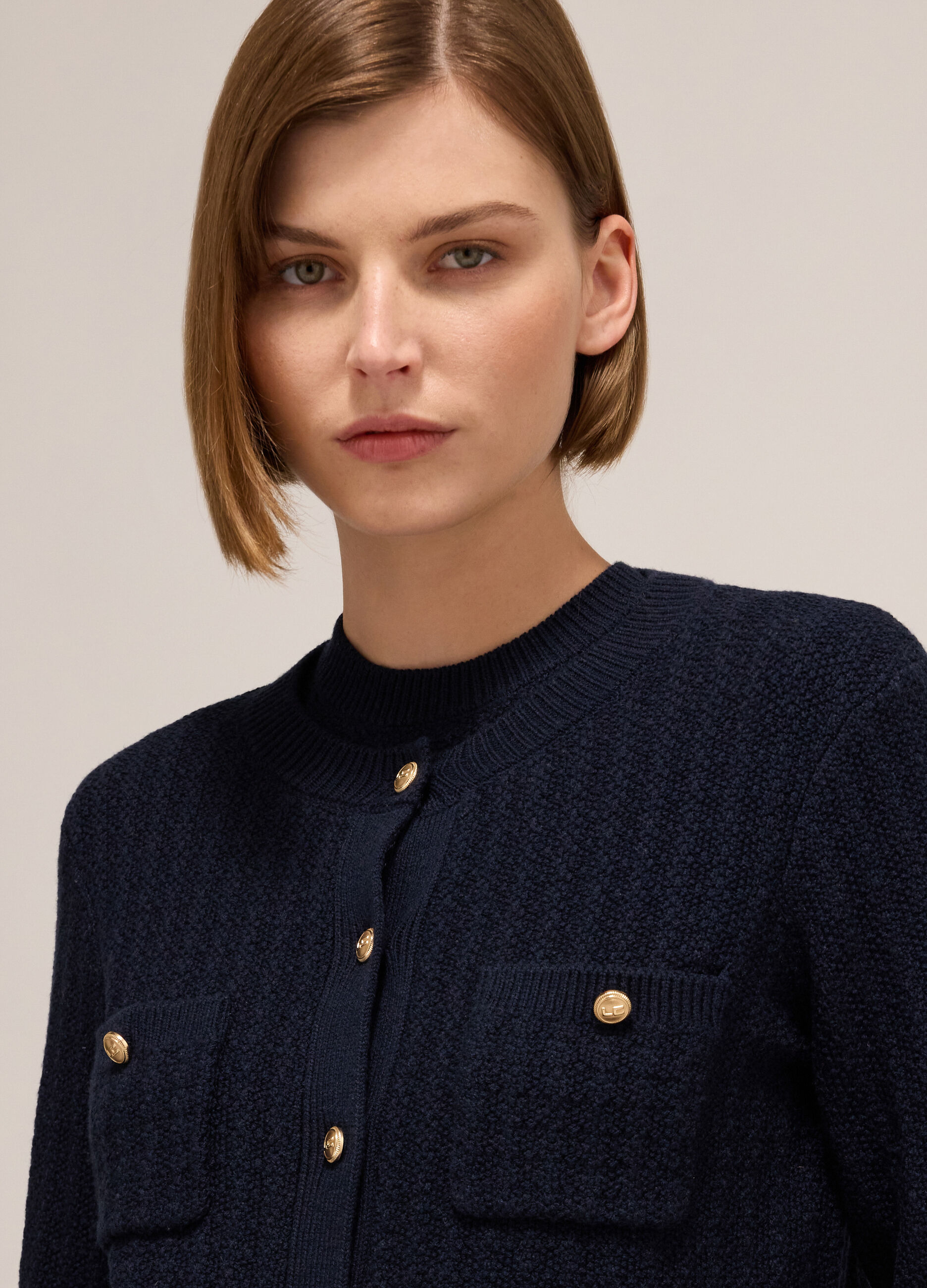Bouclé-effect knitted cardigan