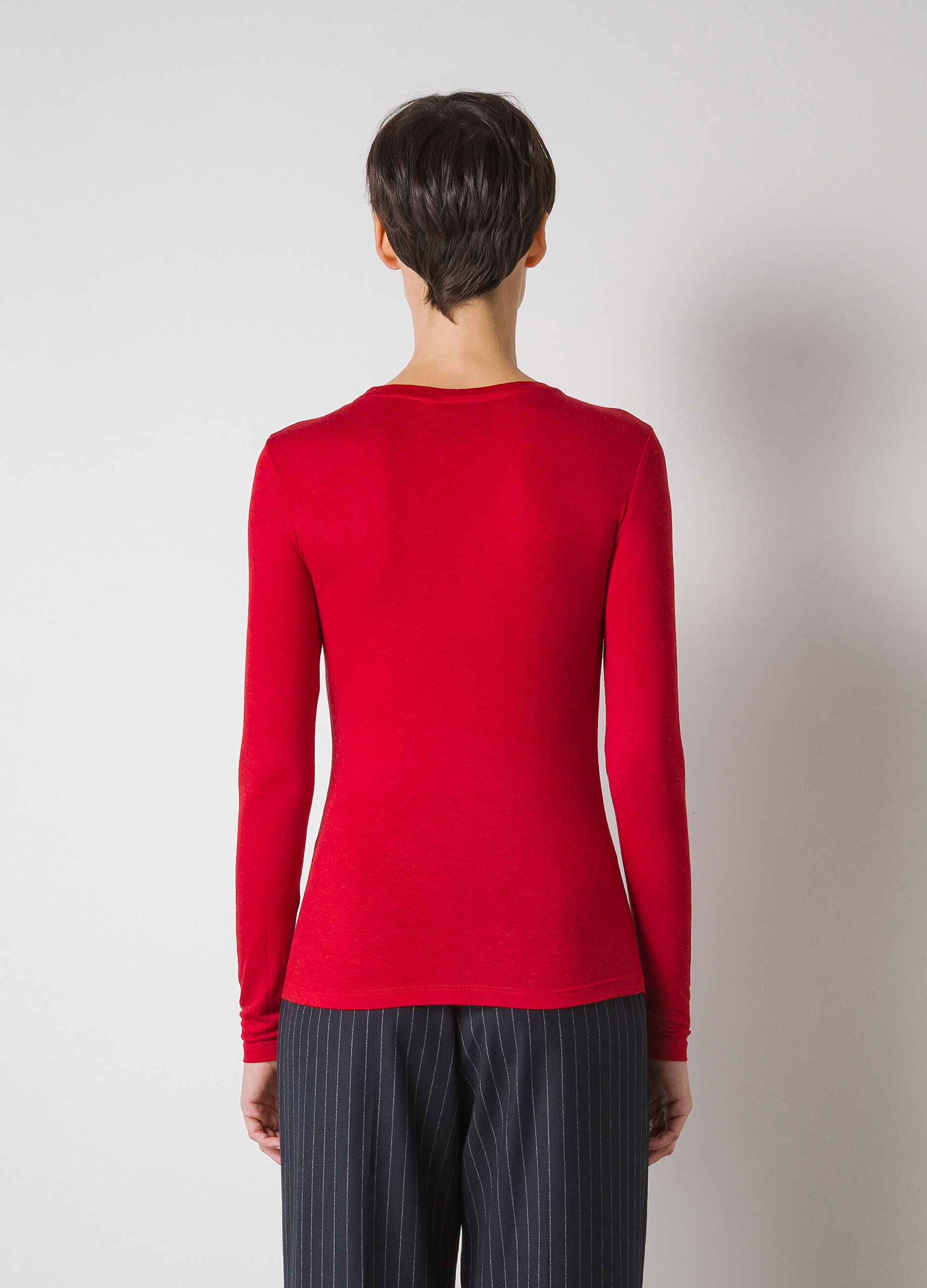 T-shirt à manches longues rouge en laine mélangée_1