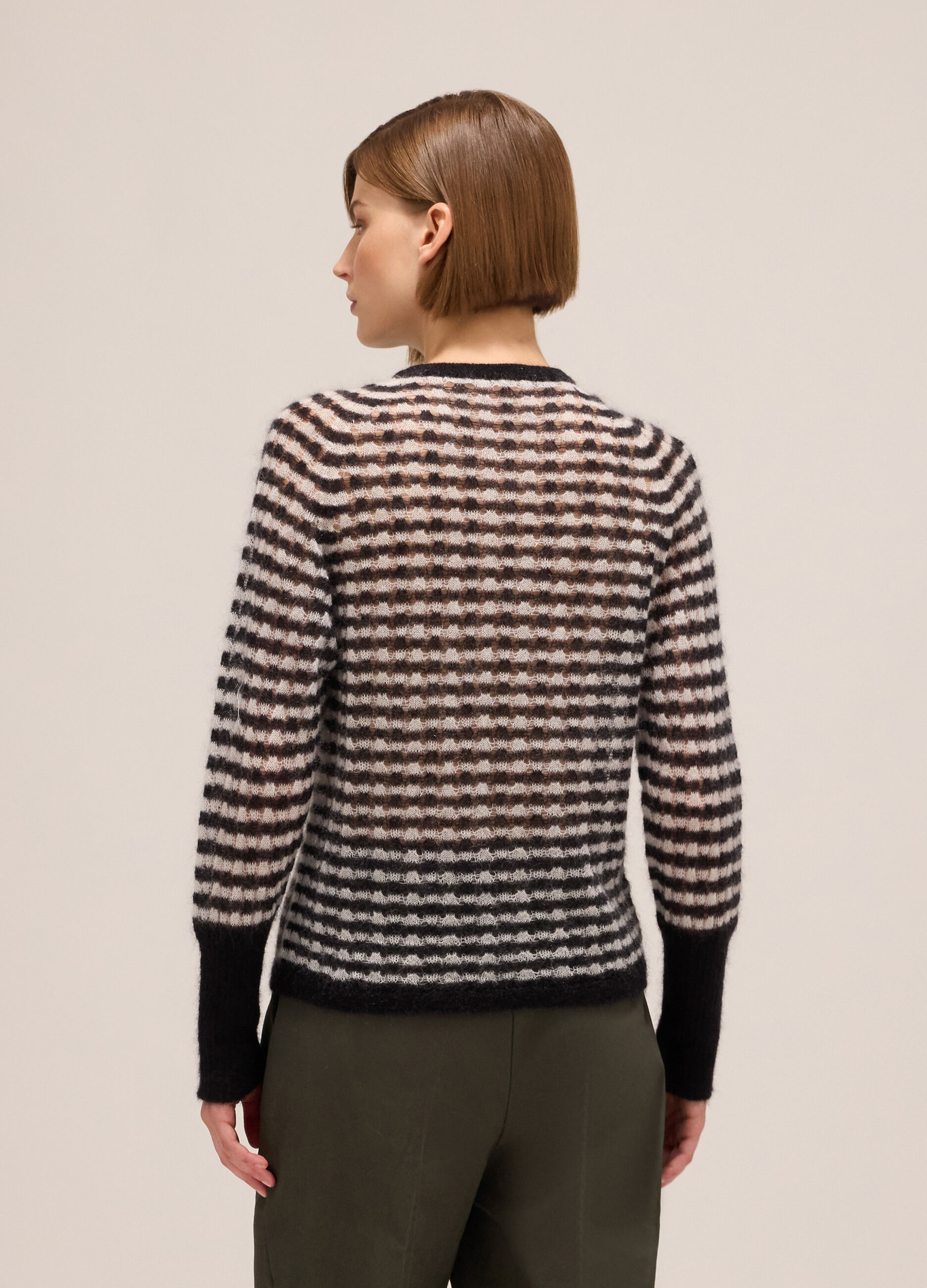 Striped crew-neck sweater in wool and mohair blend