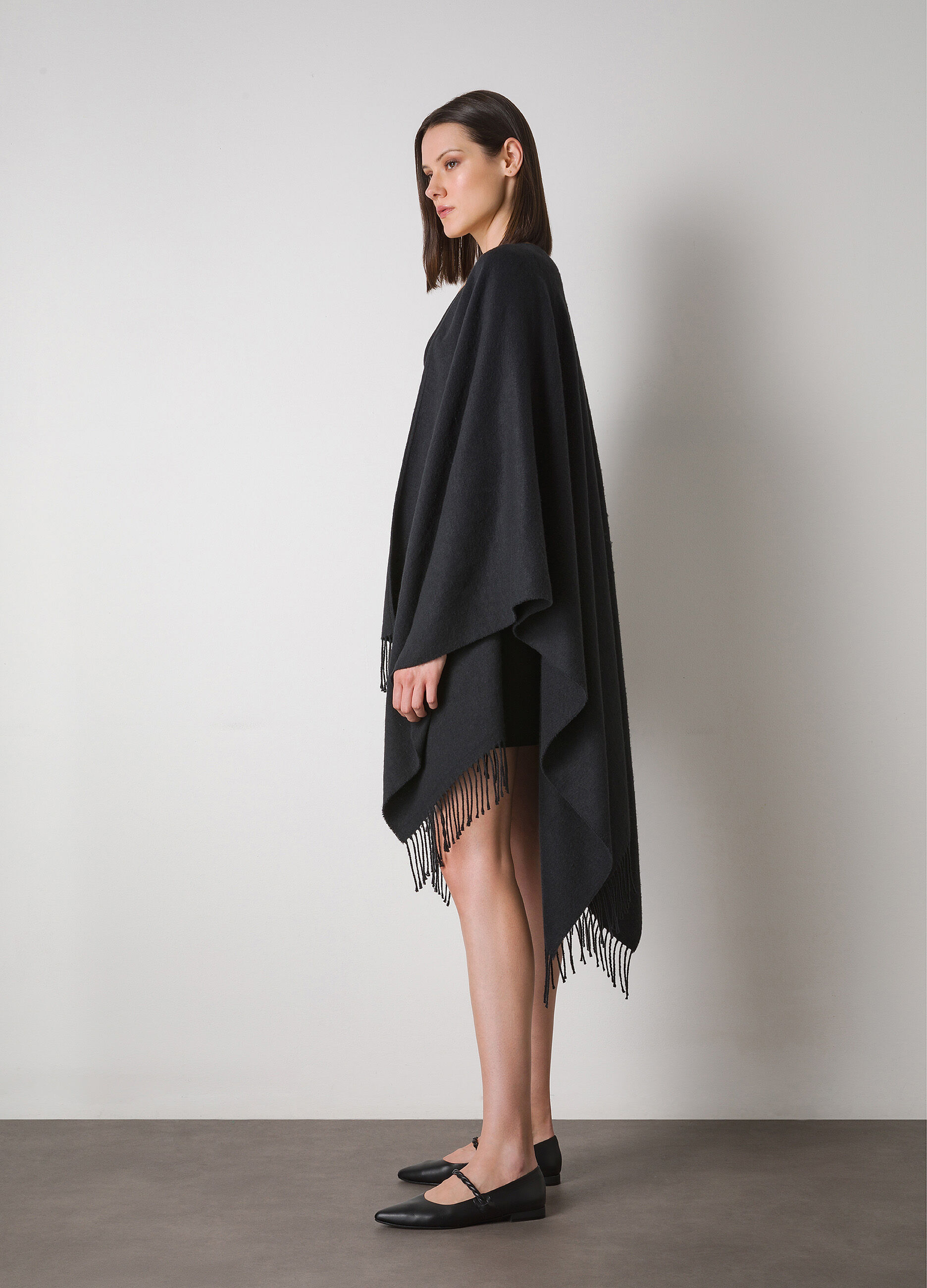 Black cotton blend shawl scarf