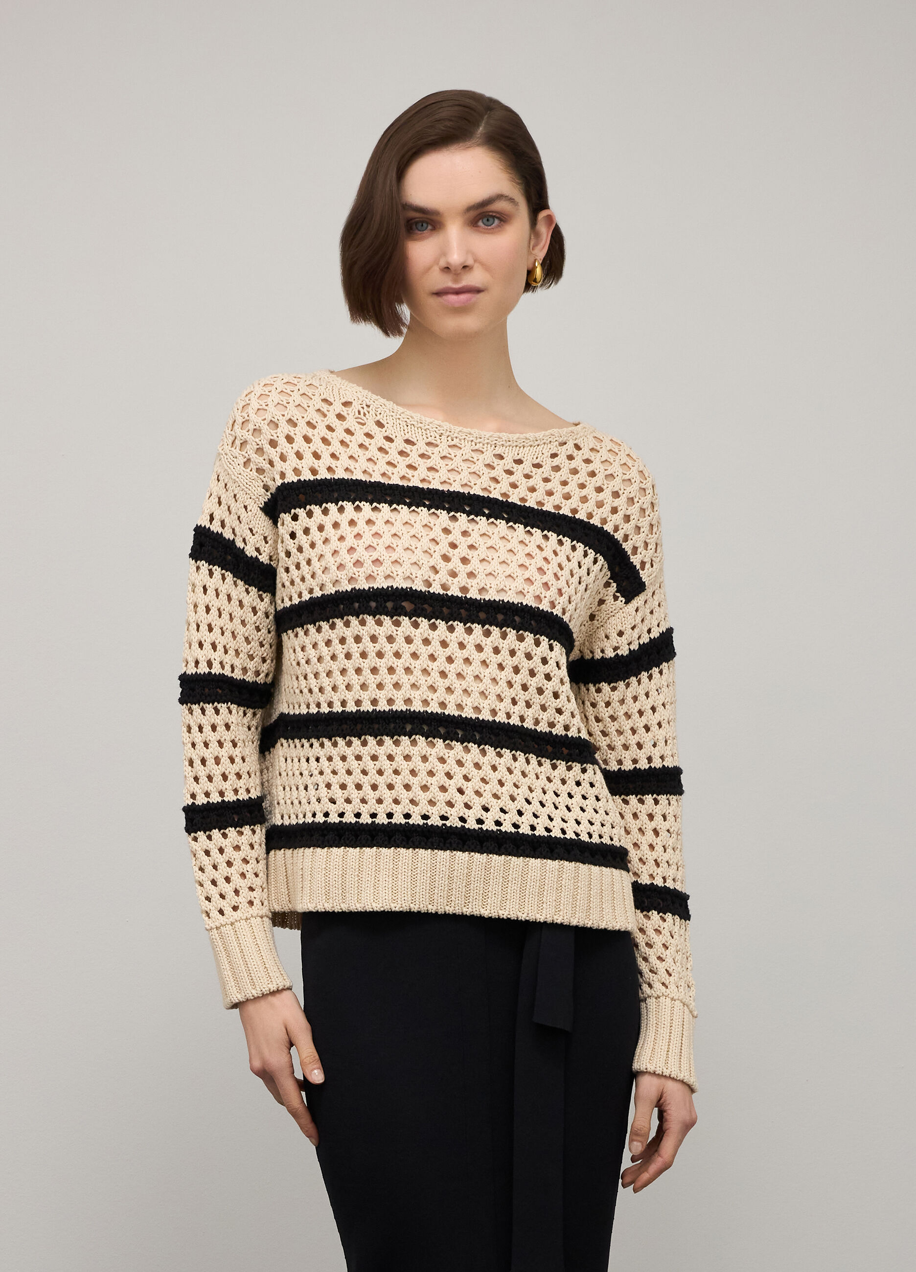 Maglione tricot misto cotone a righe