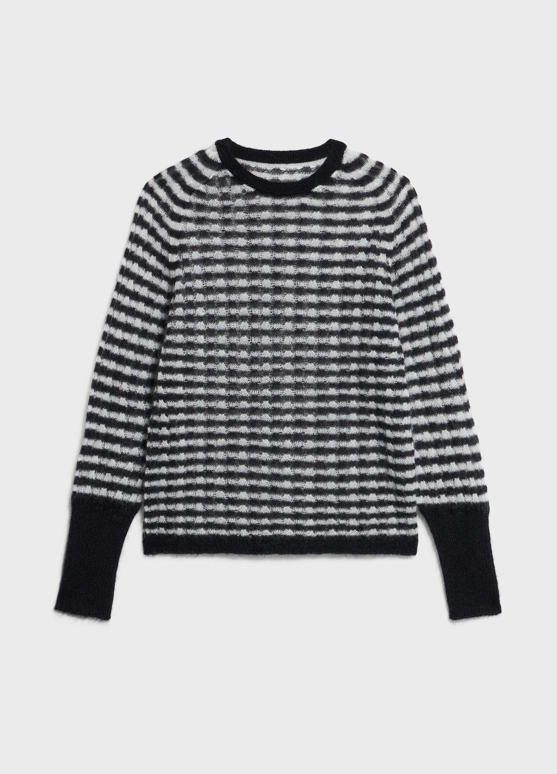 Striped crew-neck sweater in wool and mohair blend