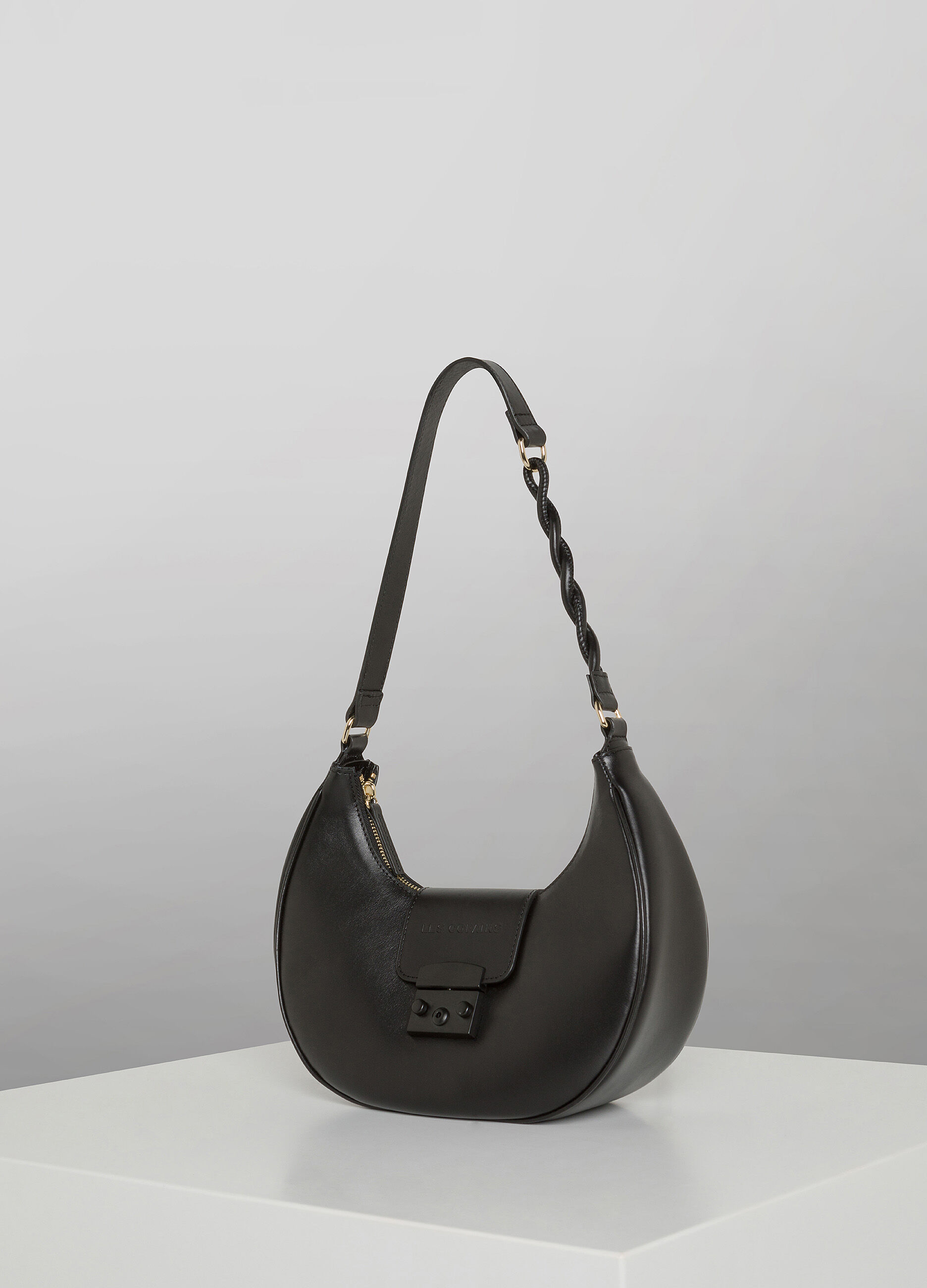 Black genuine leather hobo bag_1