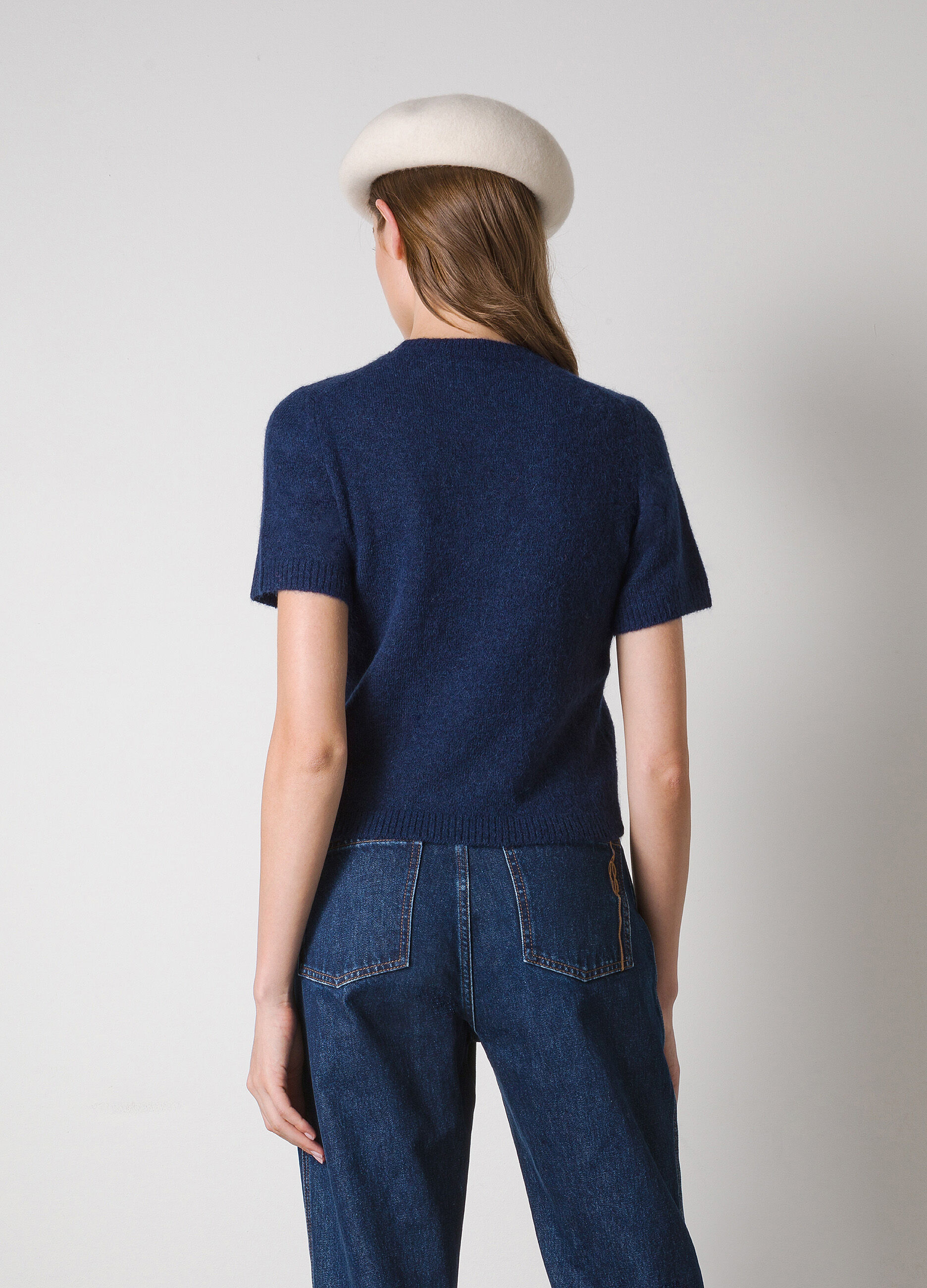Short-sleeved alpaca wool-blend tricot