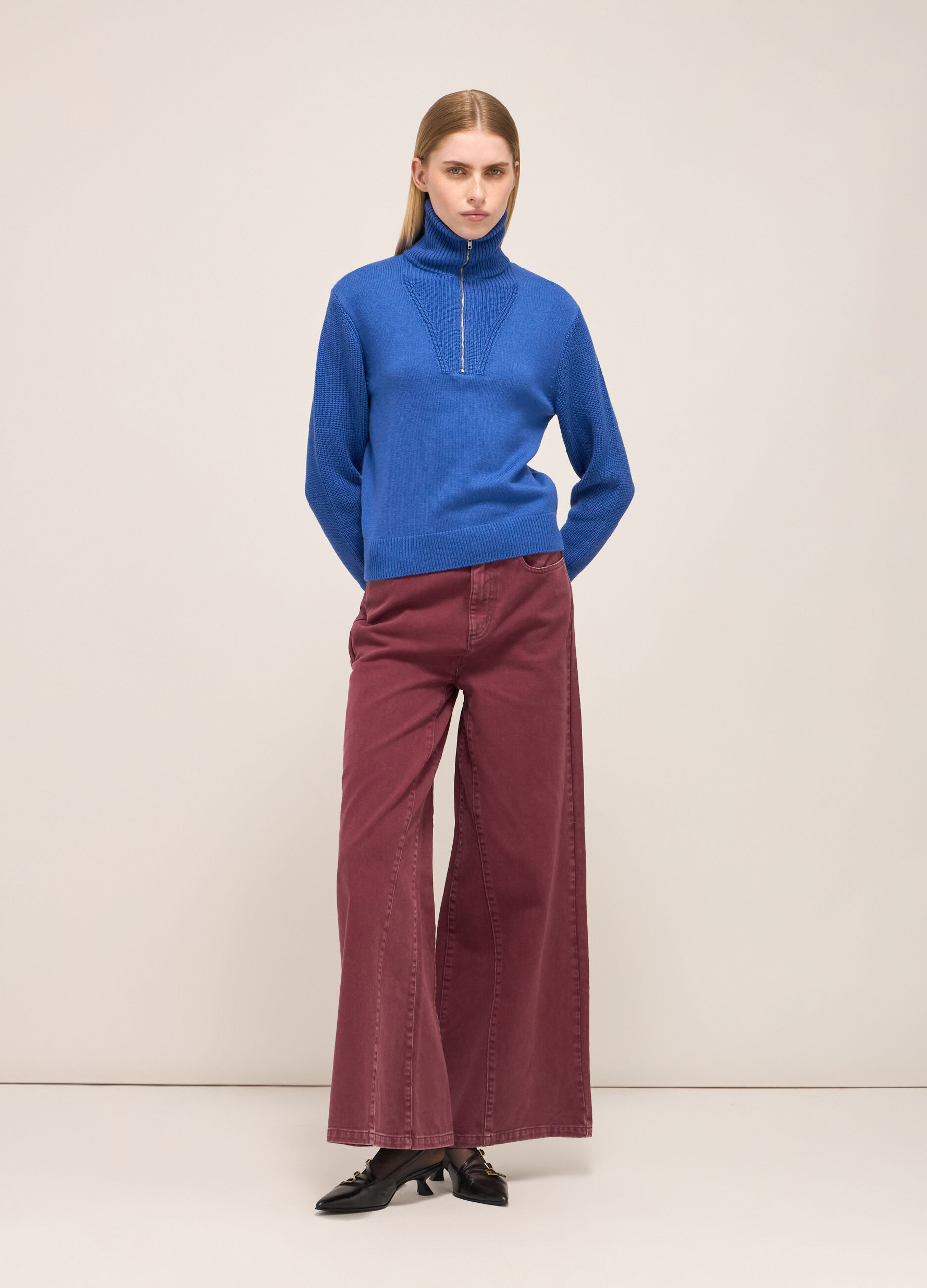 Knitted turtleneck with half zip