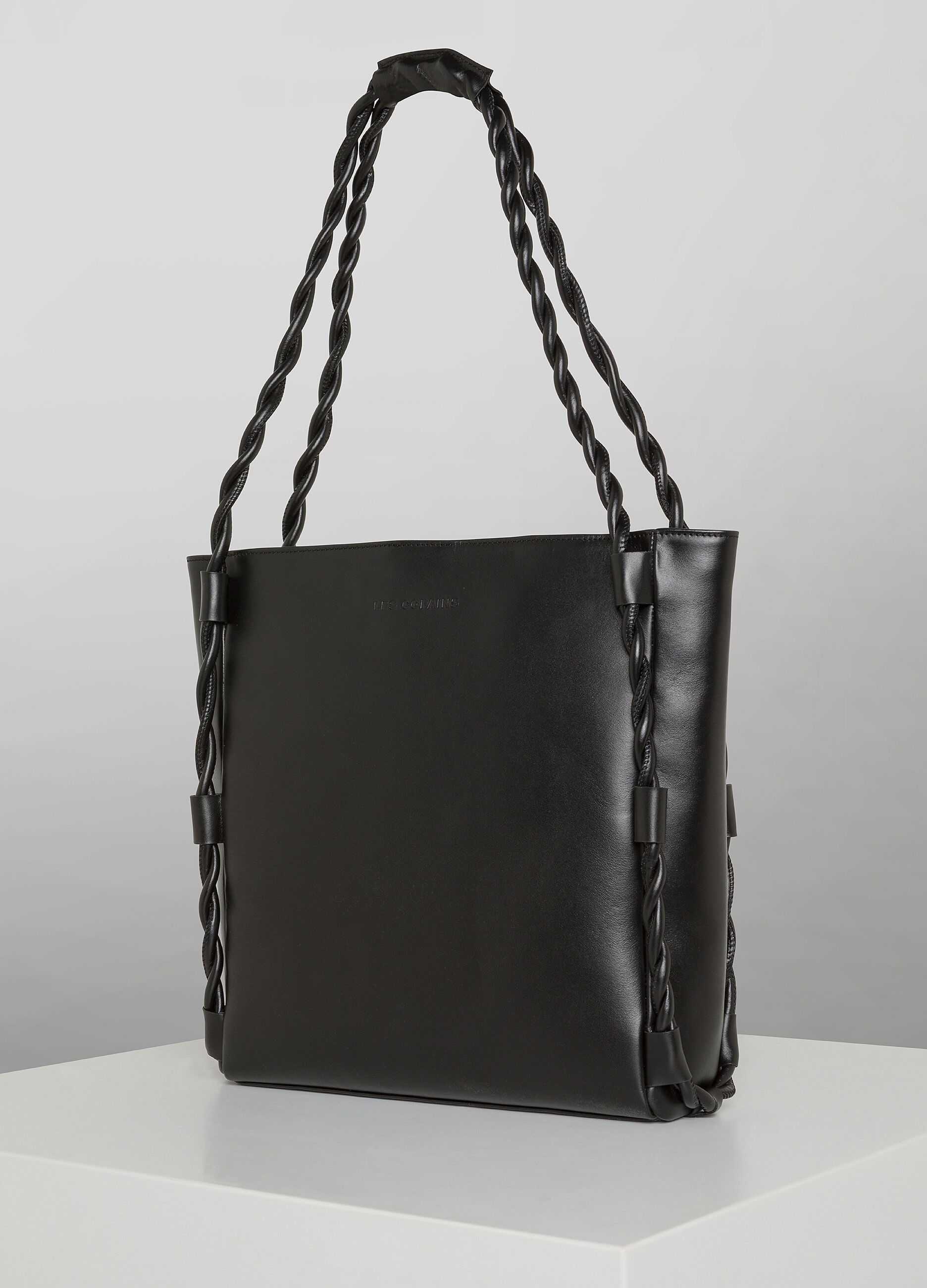 Black genuine leather tote bag