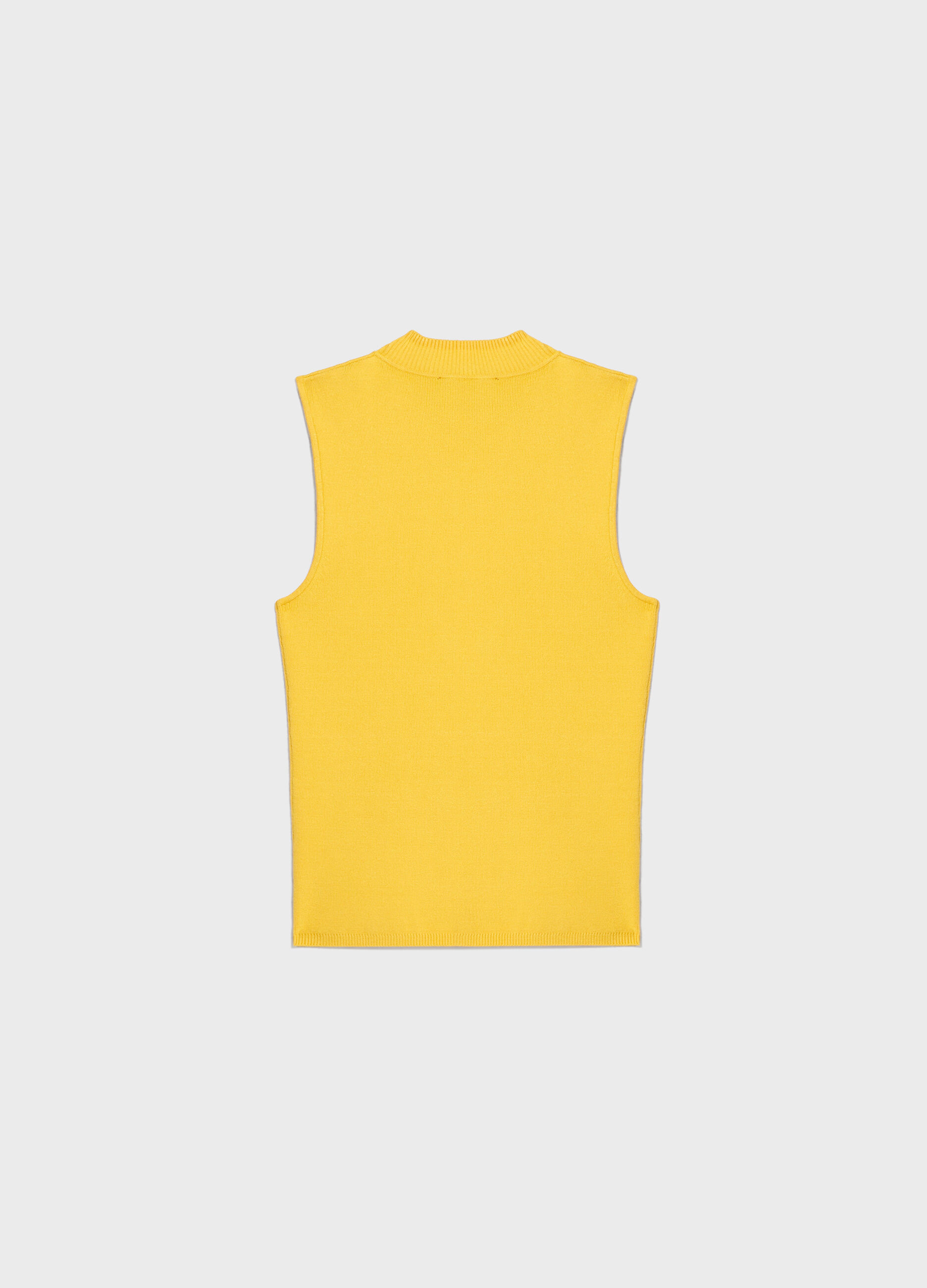 Yellow viscose blend high neck tricot top_5