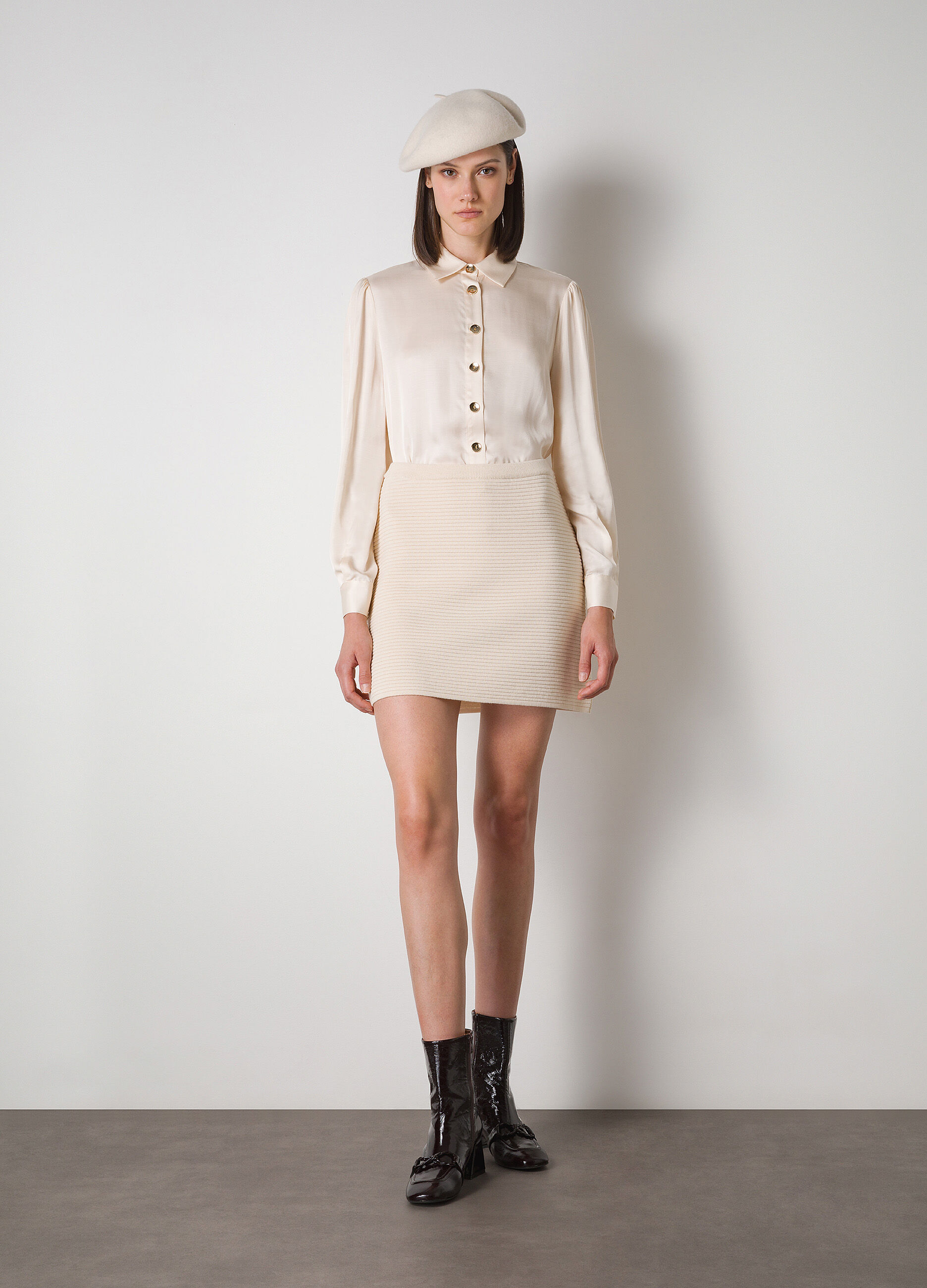 Merino wool blend tricot miniskirt_0