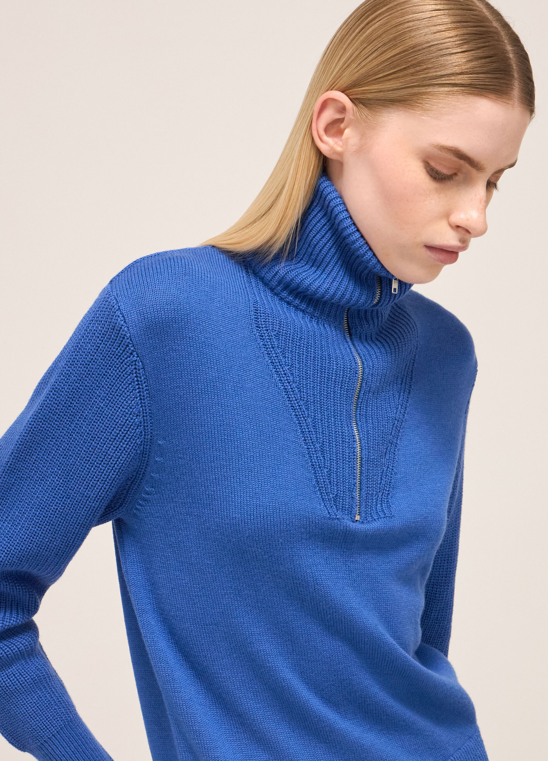 Knitted turtleneck with half zip