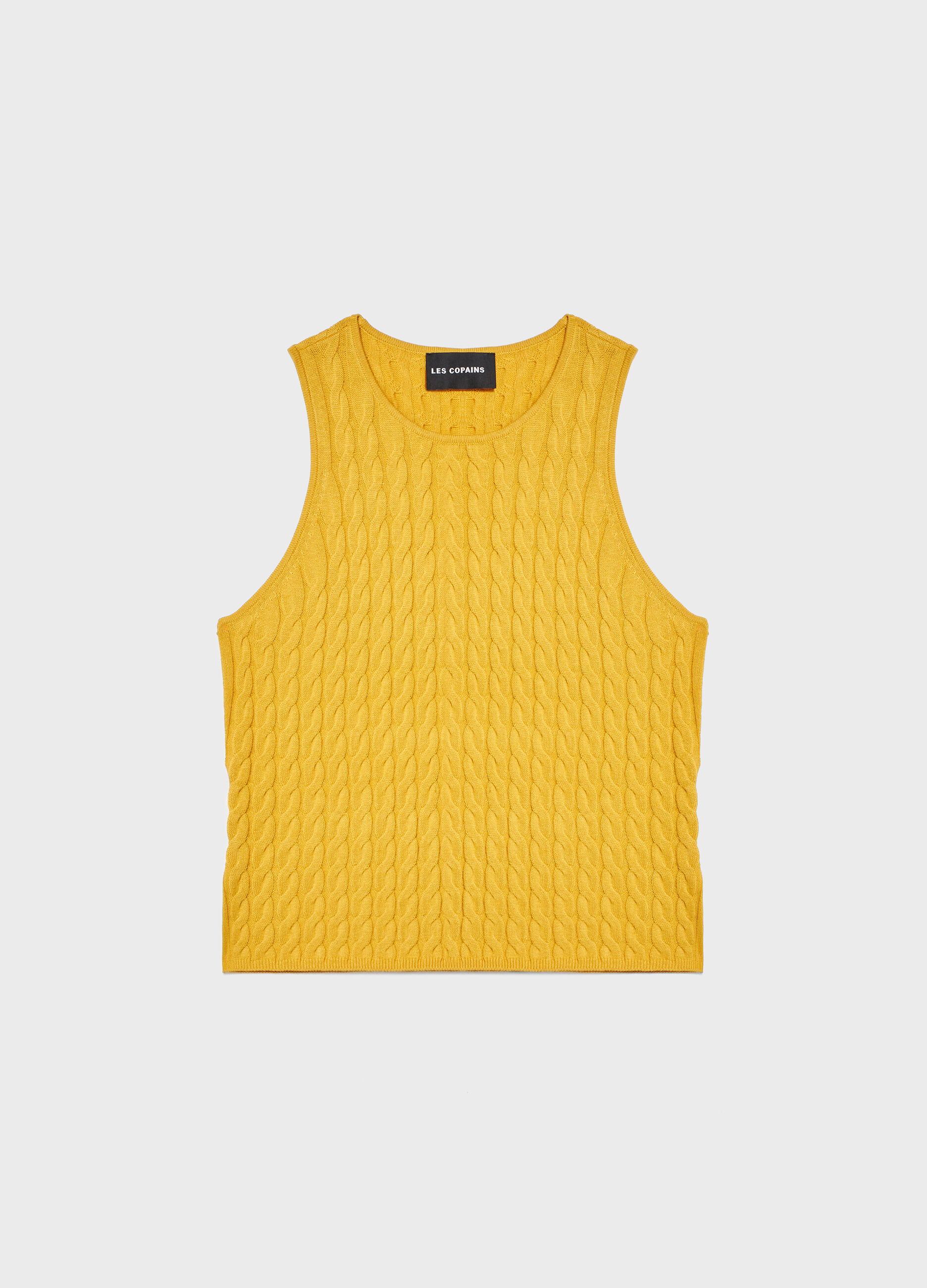 Yellow cable-knit tank top in cotton and silk_4