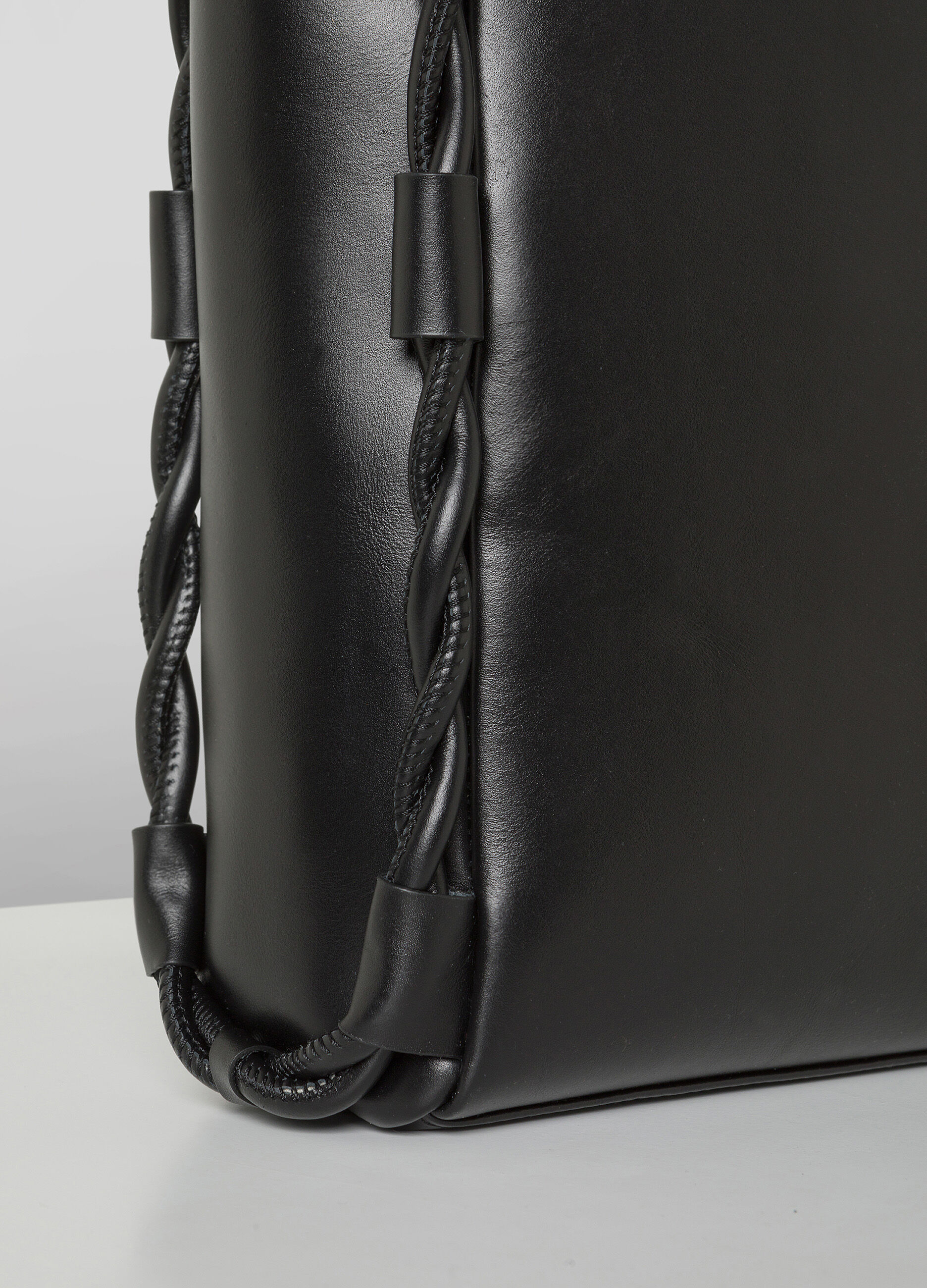 Black genuine leather tote bag