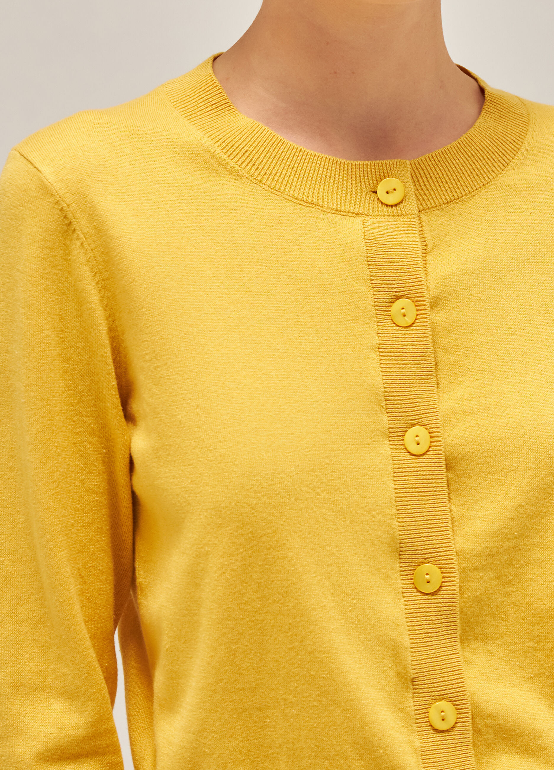 Yellow silk and cotton tricot cardigan_3