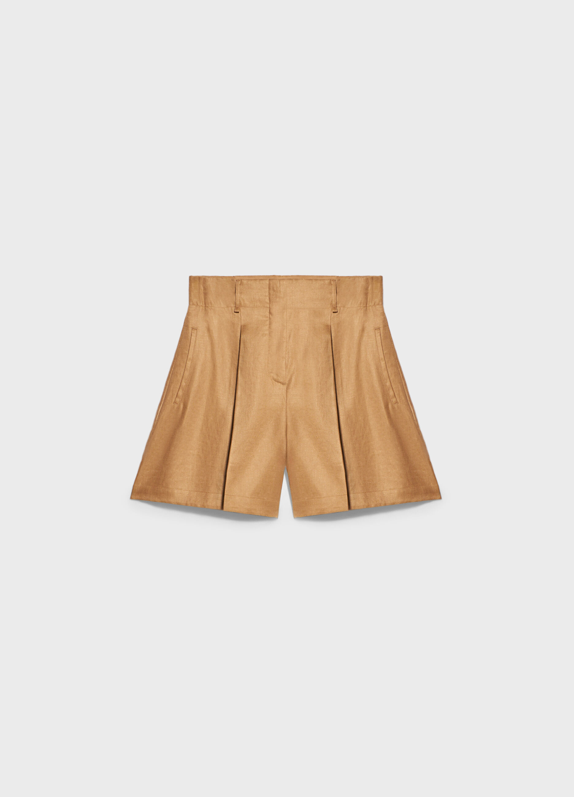 Ochre linen Bermuda shorts with pleats_4