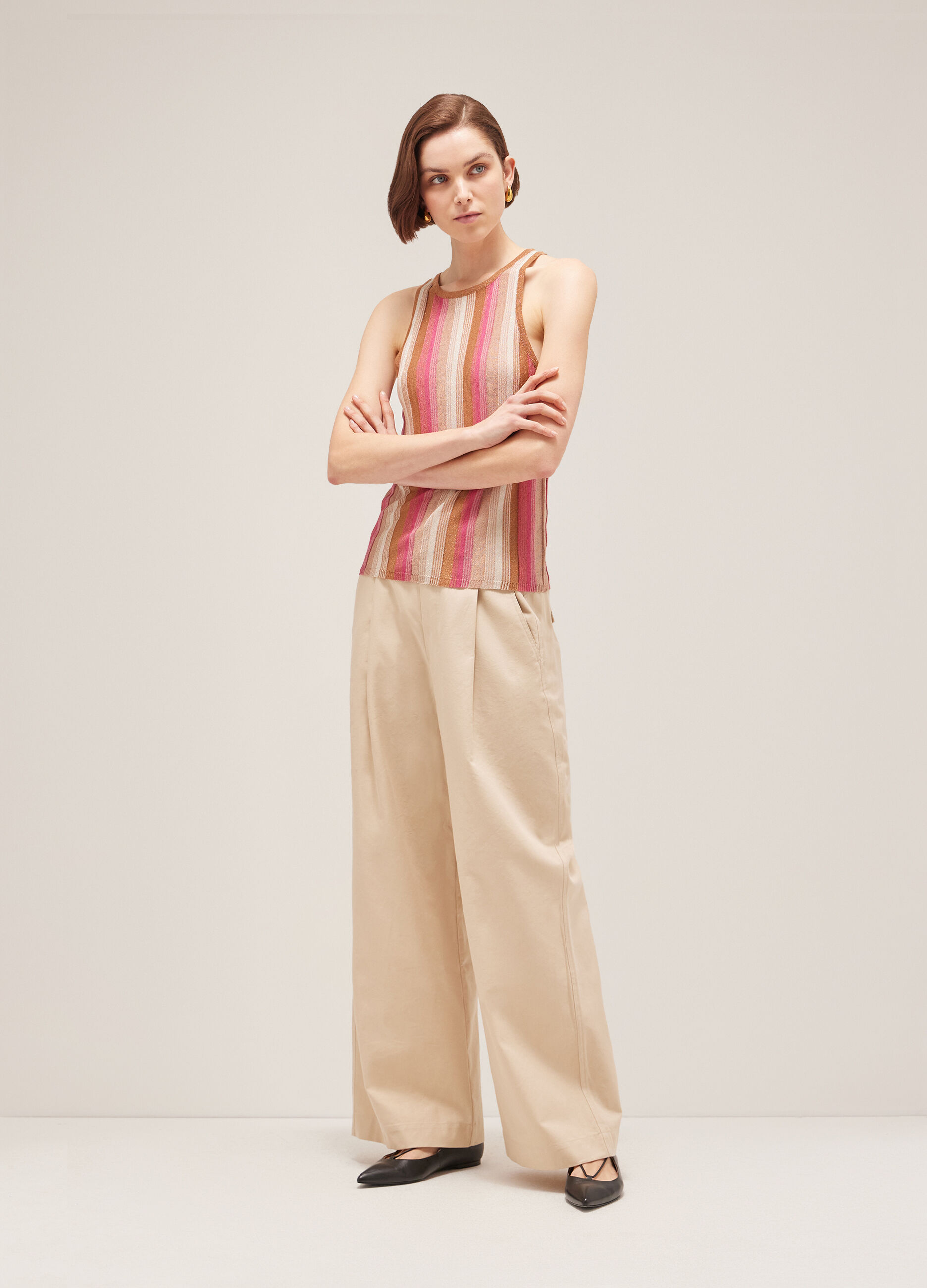 Pink and brown striped sleeveless top_0