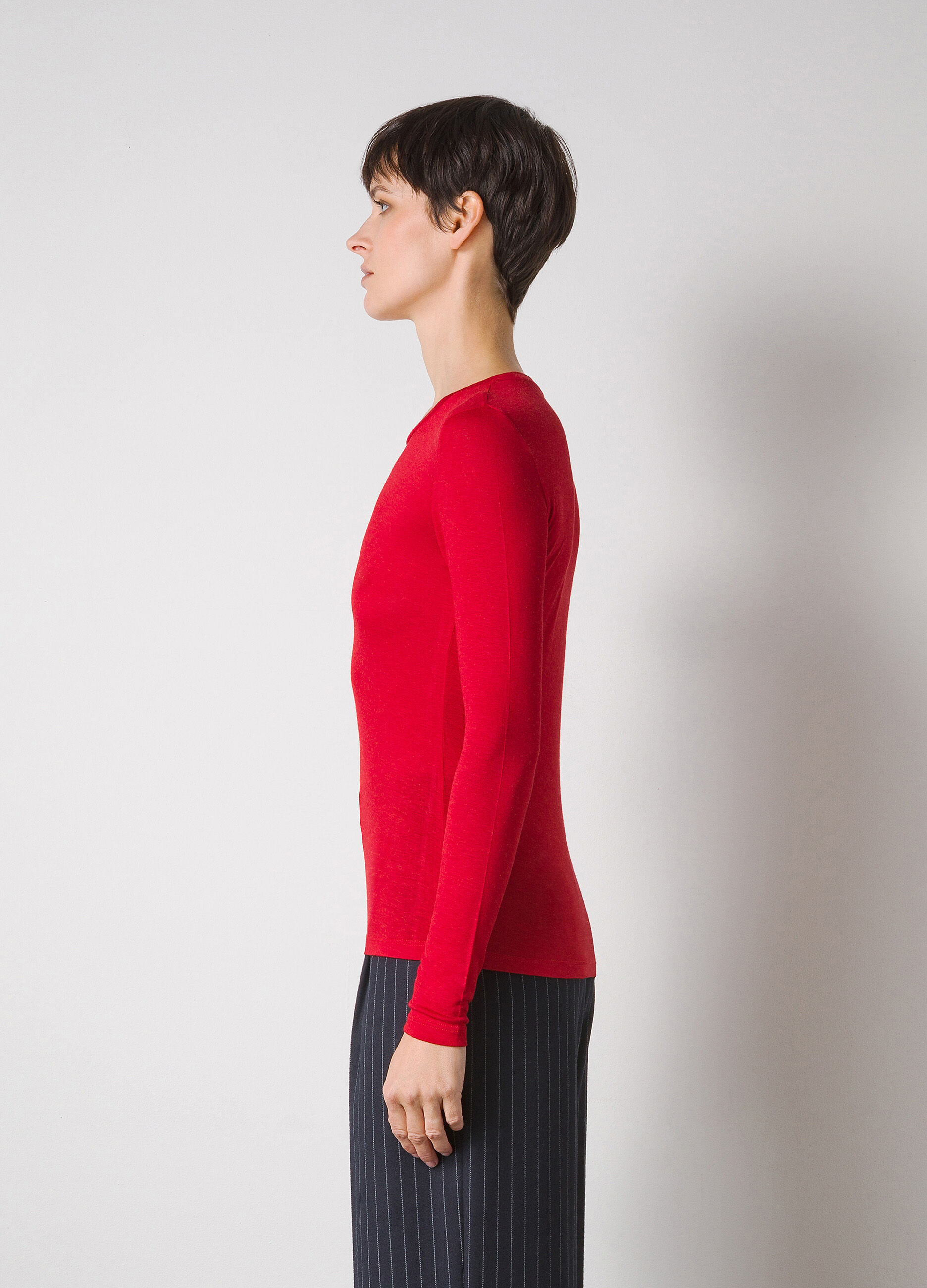 T-shirt à manches longues rouge en laine mélangée_3