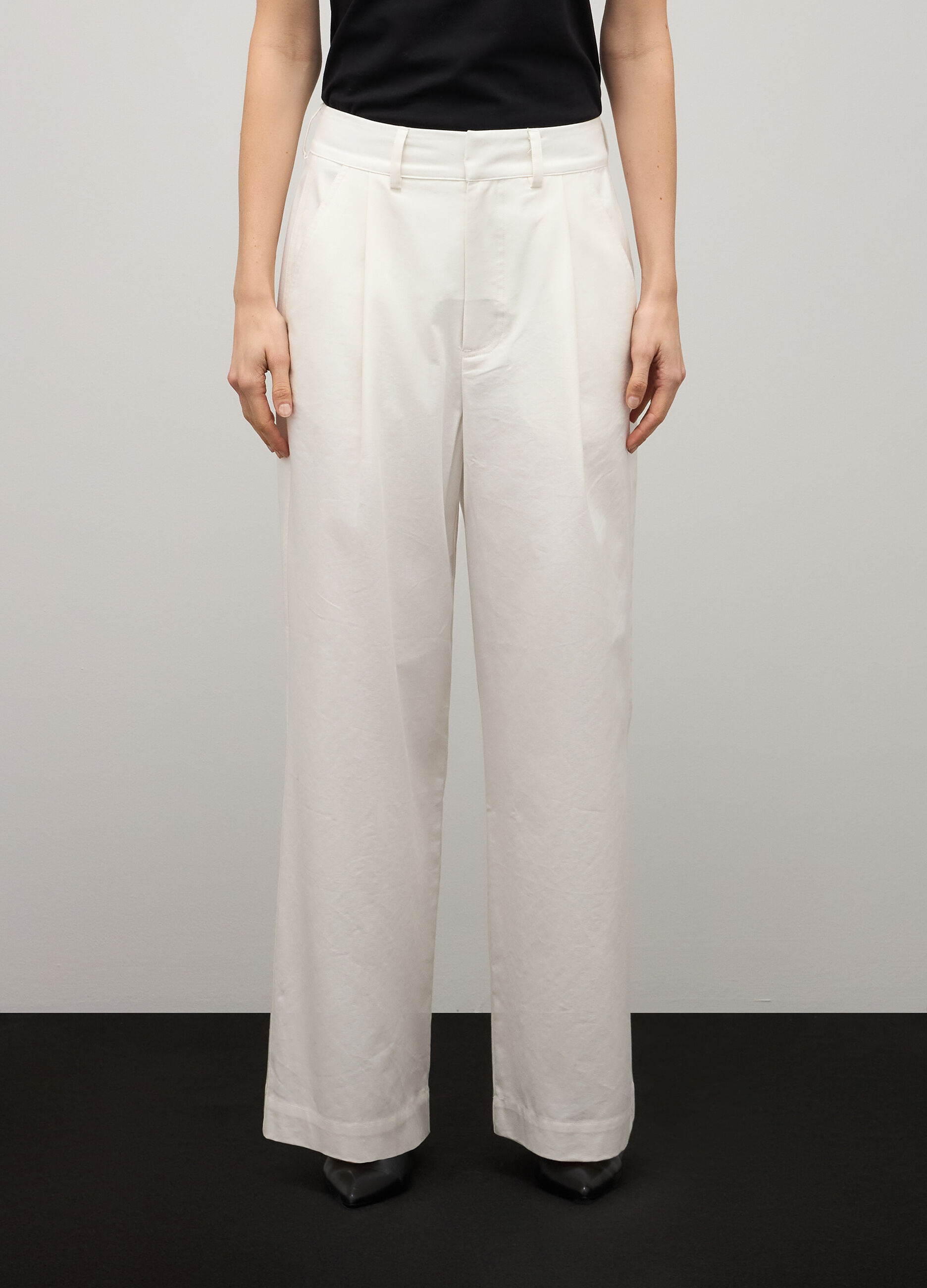 White cotton blend palazzo pants_1