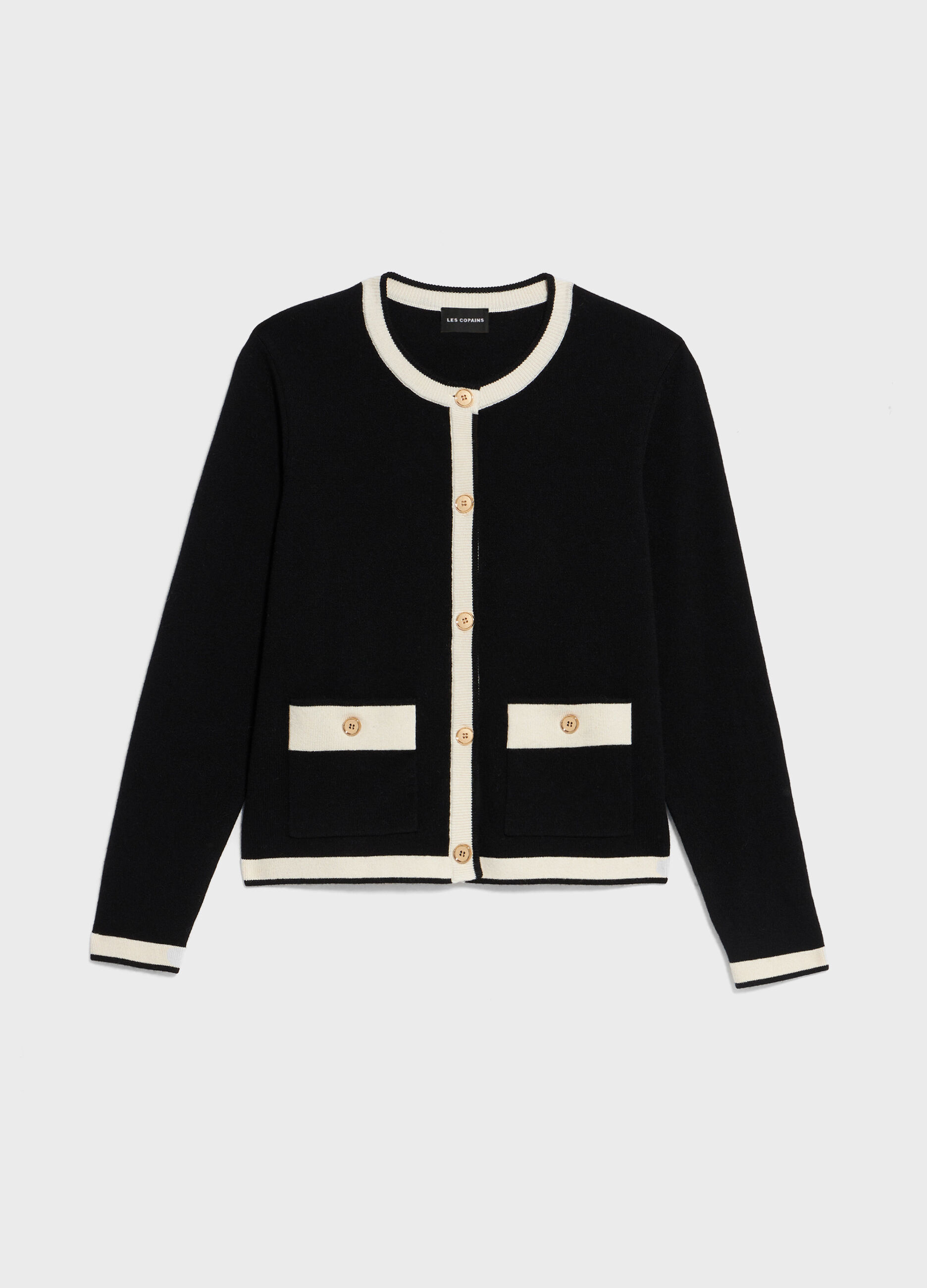 Knitted cardigan with contrasting coloured trims