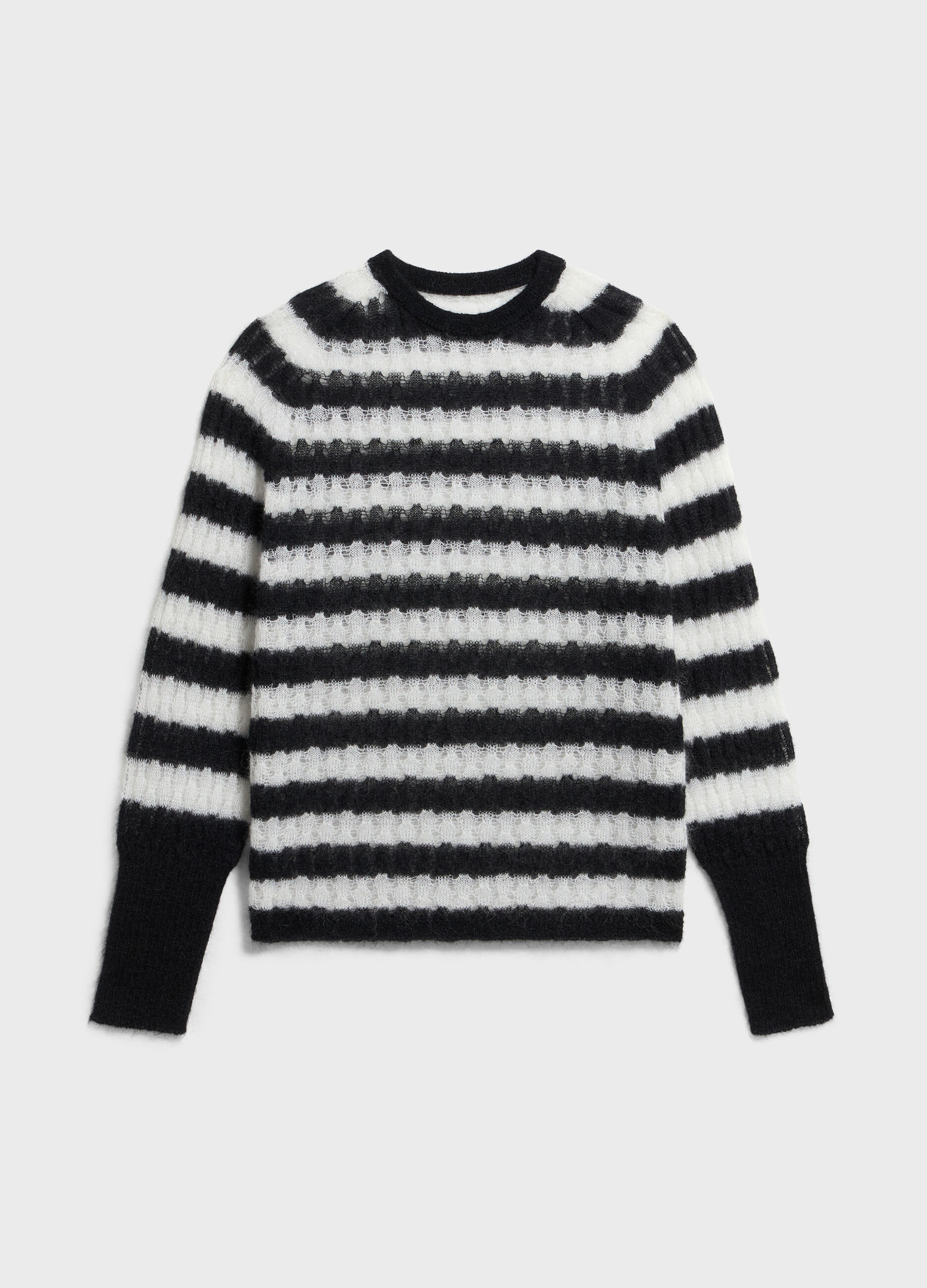 Striped crew-neck sweater in wool and mohair blend