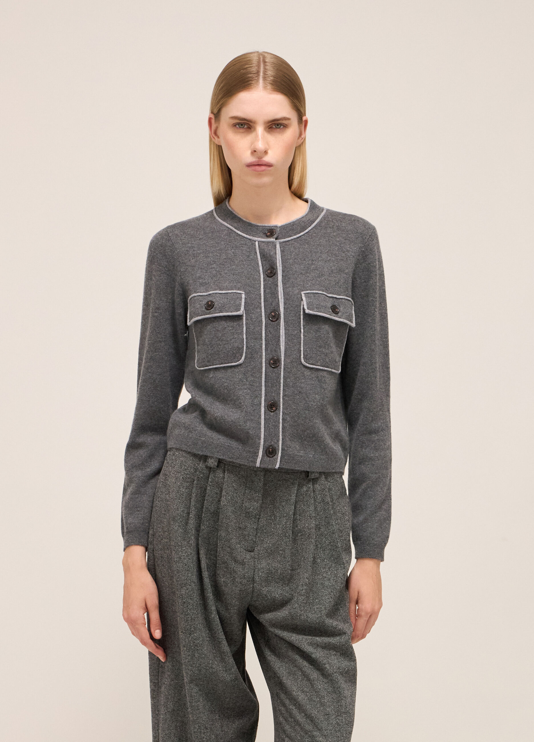 Knitted cardigan in wool and cashmere