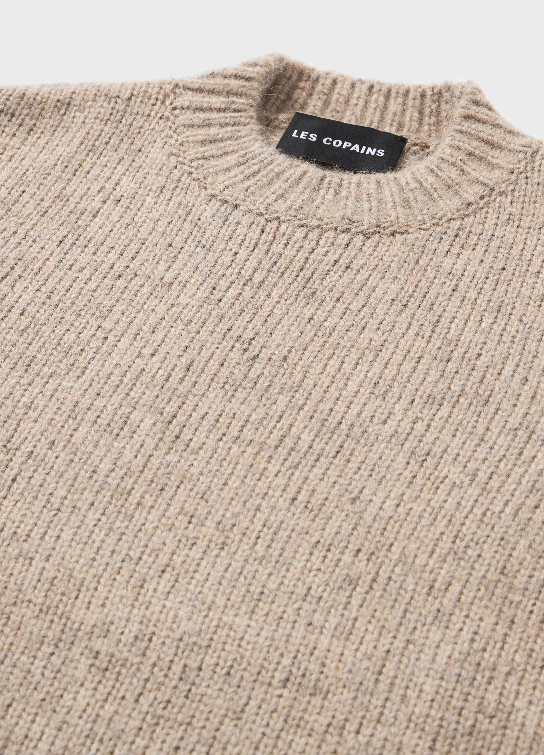 Knitted sweater with round neck in alpaca, wool and cotton