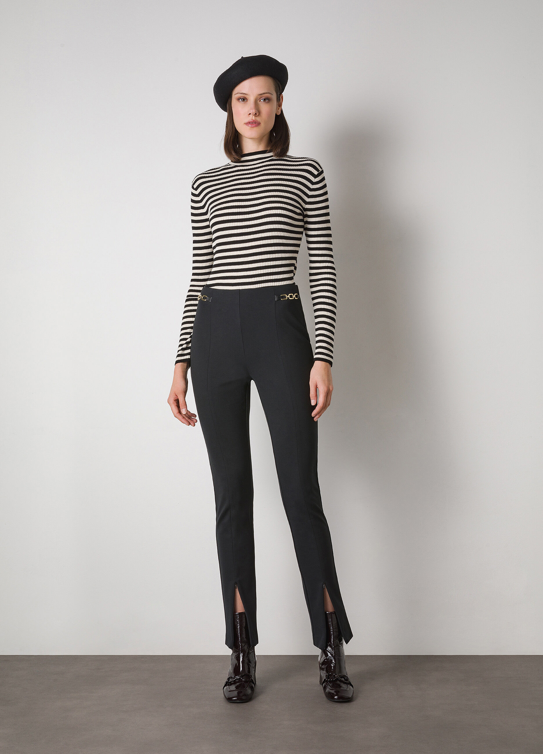High-waisted stretch fabric trousers_0