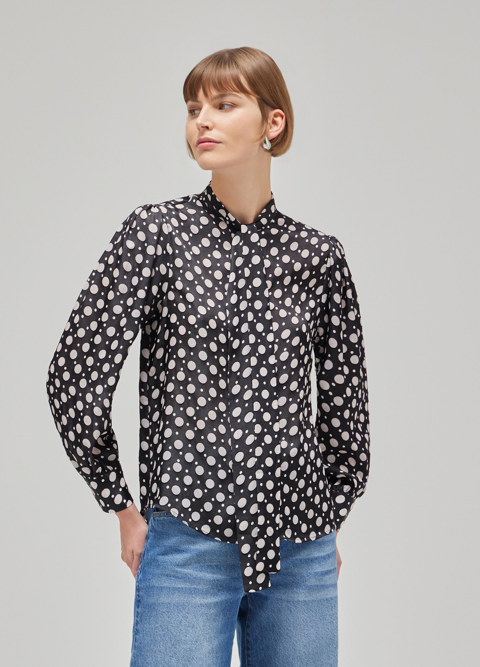 Viscose blend shirt with neck bow