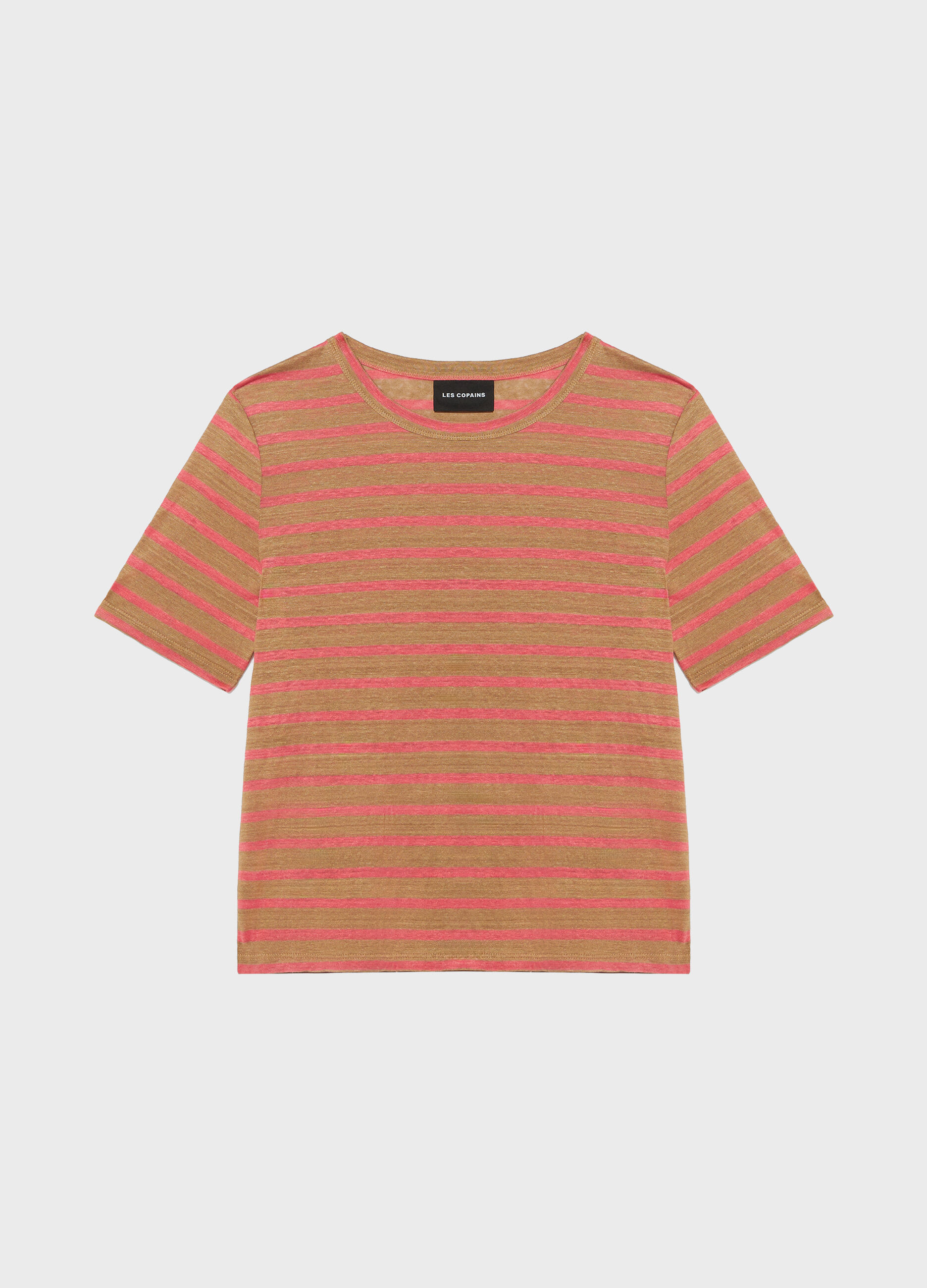 Pink and brown striped linen T-shirt_4