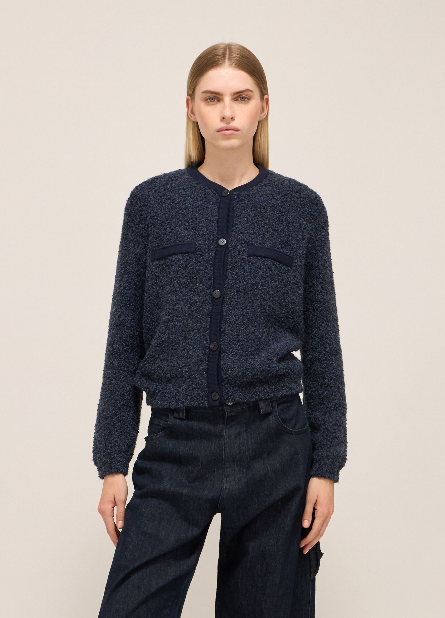 Knitted cardigan in virgin wool blend