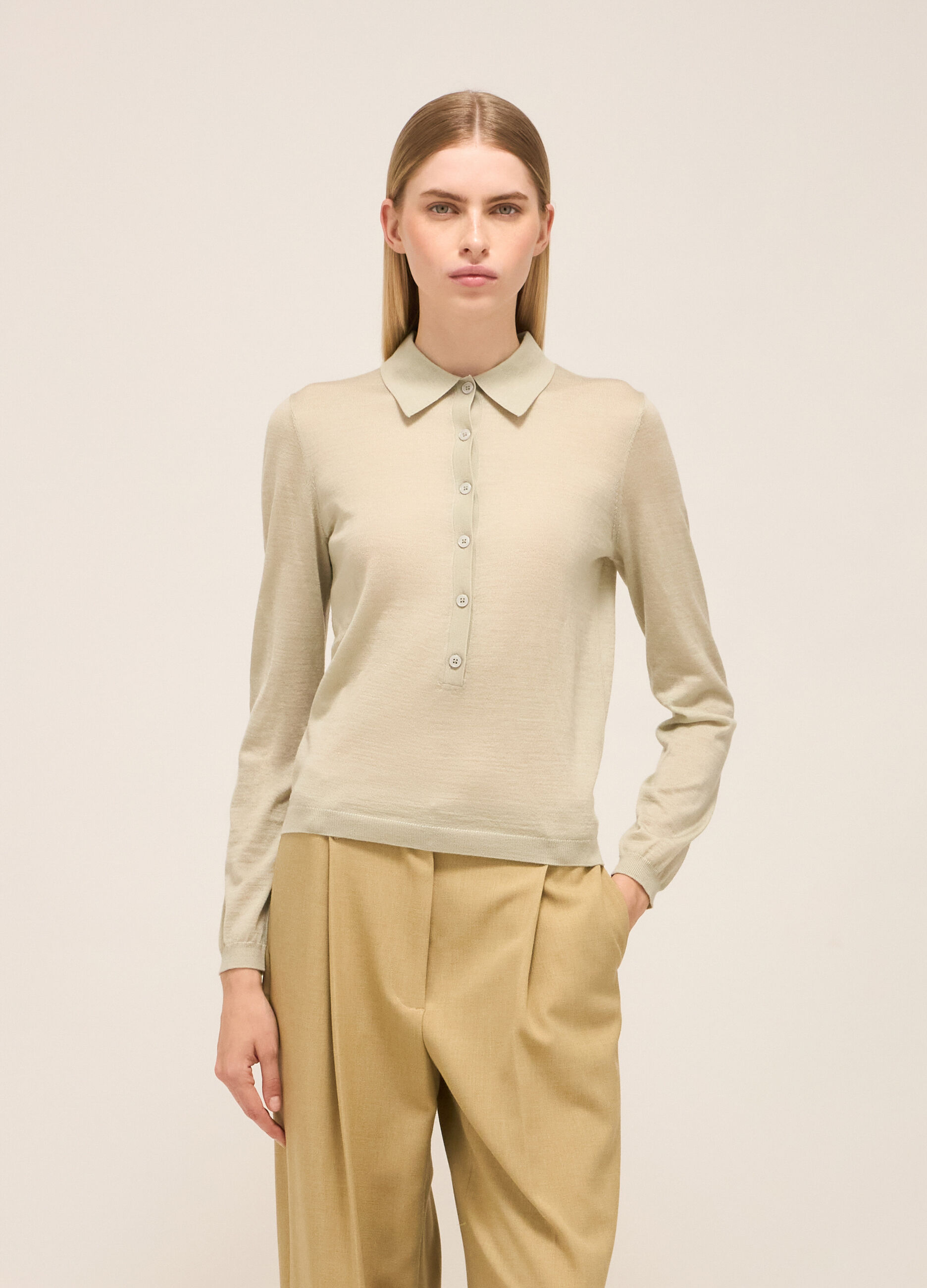 Polo neck with long sleeves in wool blend