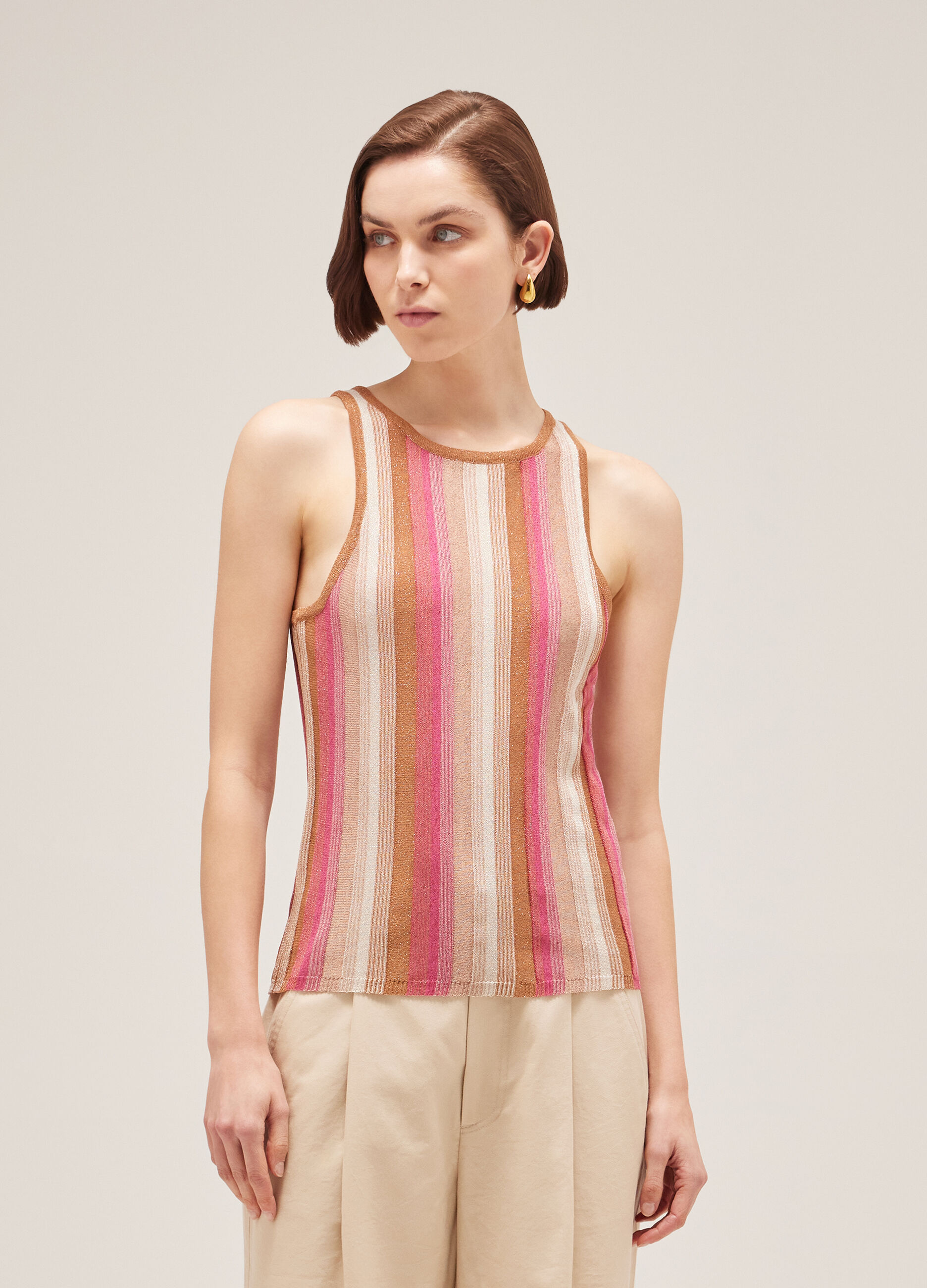 Pink and brown striped sleeveless top