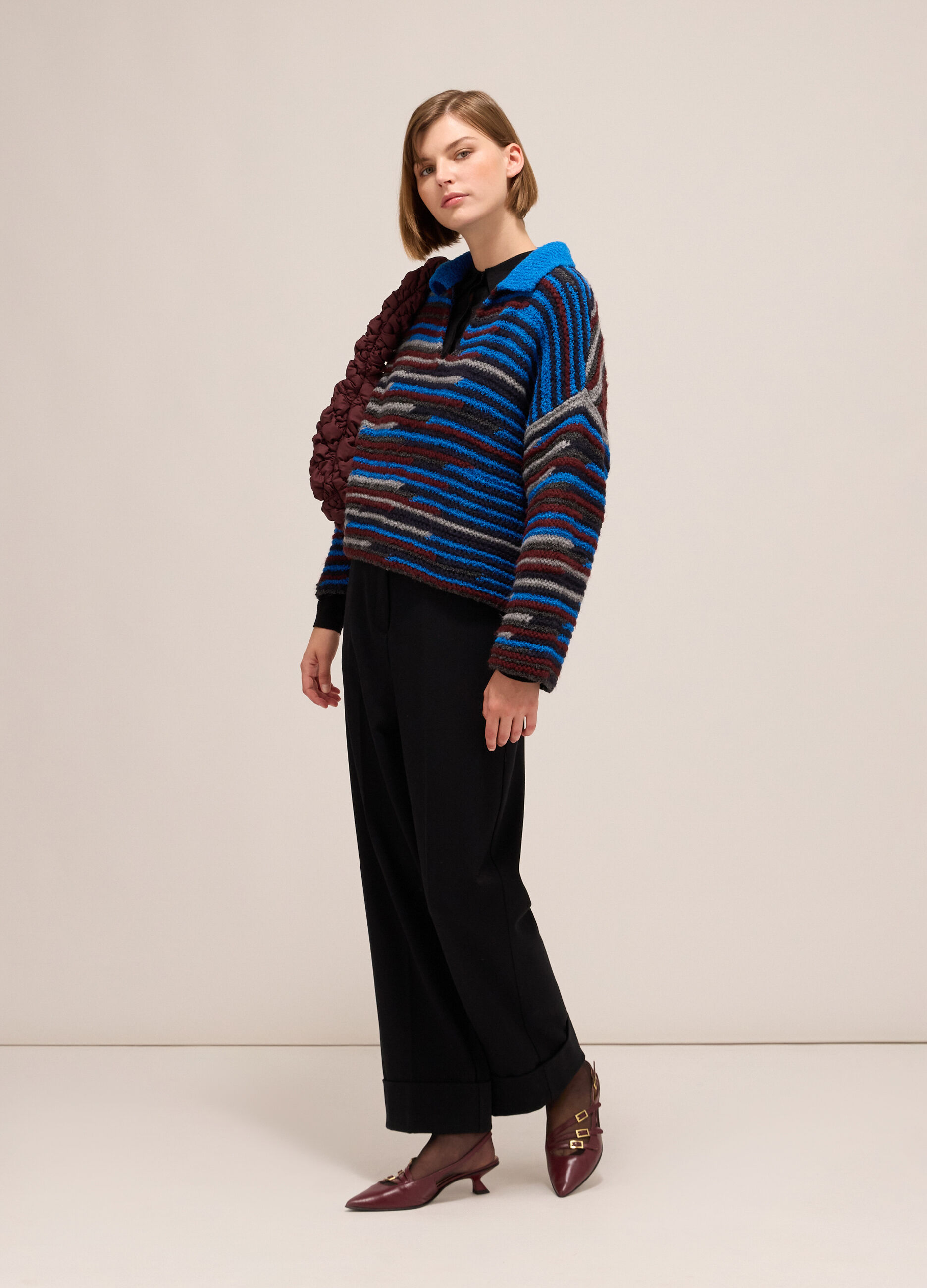 Knitted polo shirt with chunky stripes