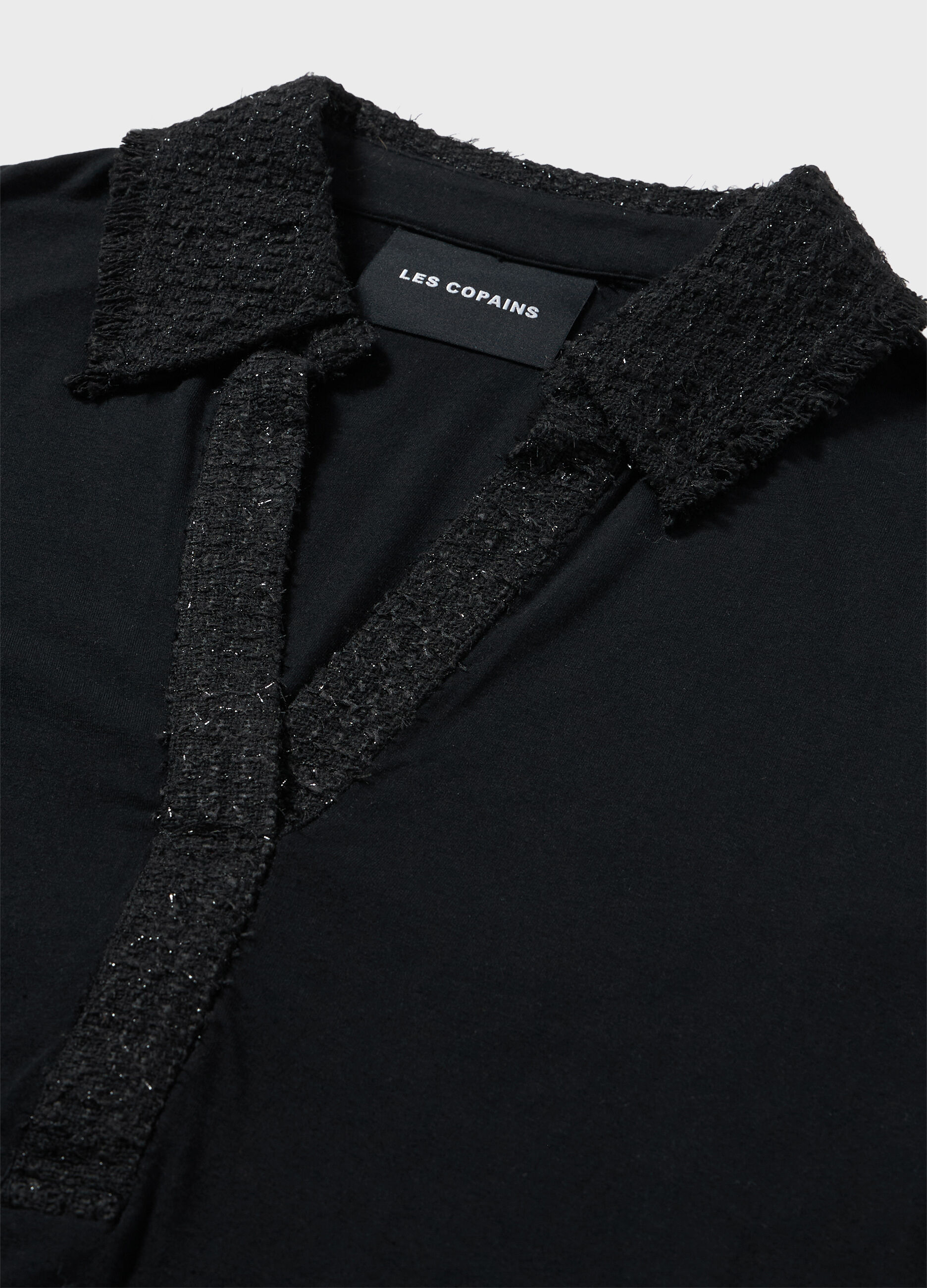 Polo shirt with long sleeves and bouclé inserts