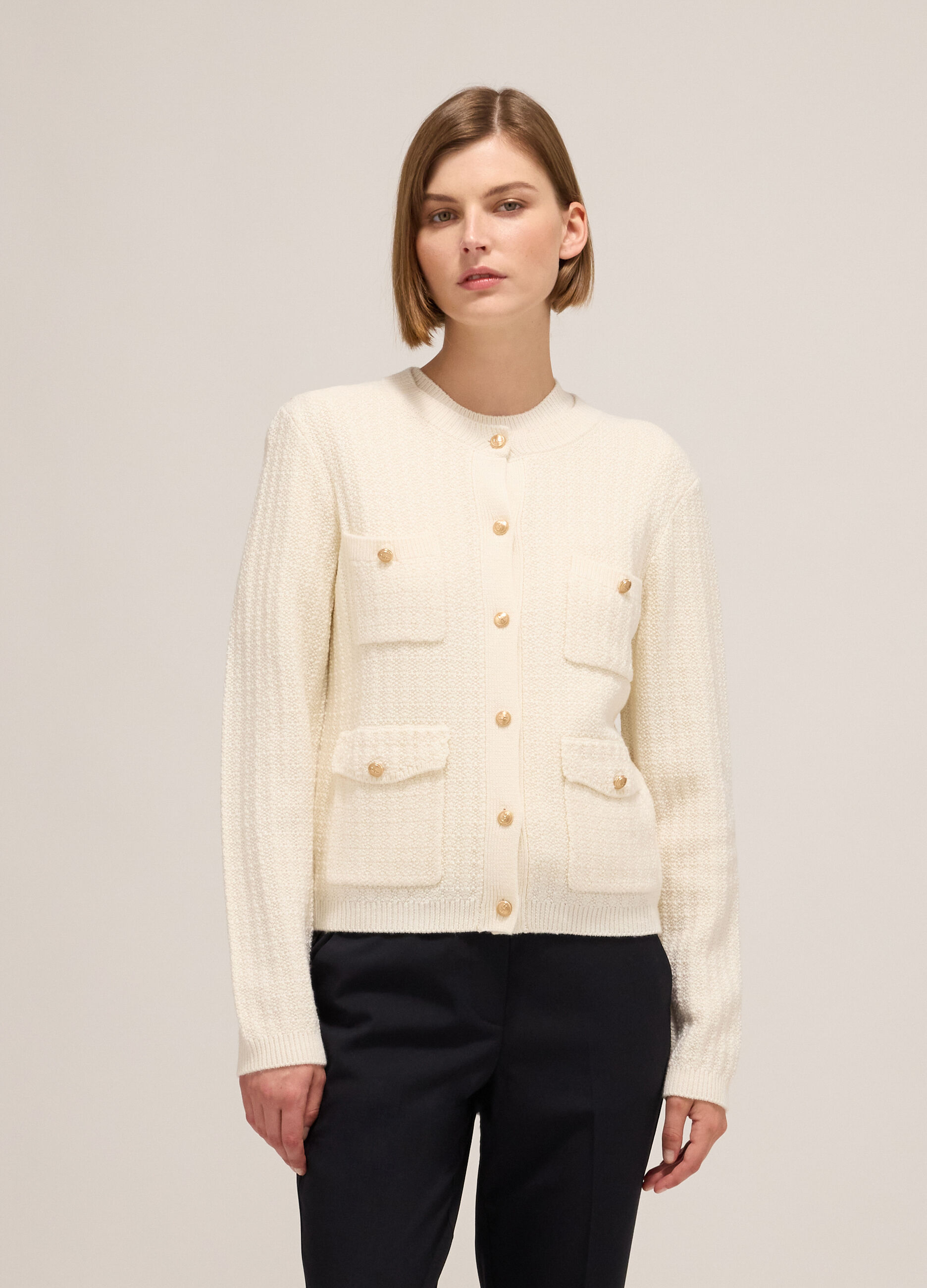 Bouclé-effect knitted cardigan