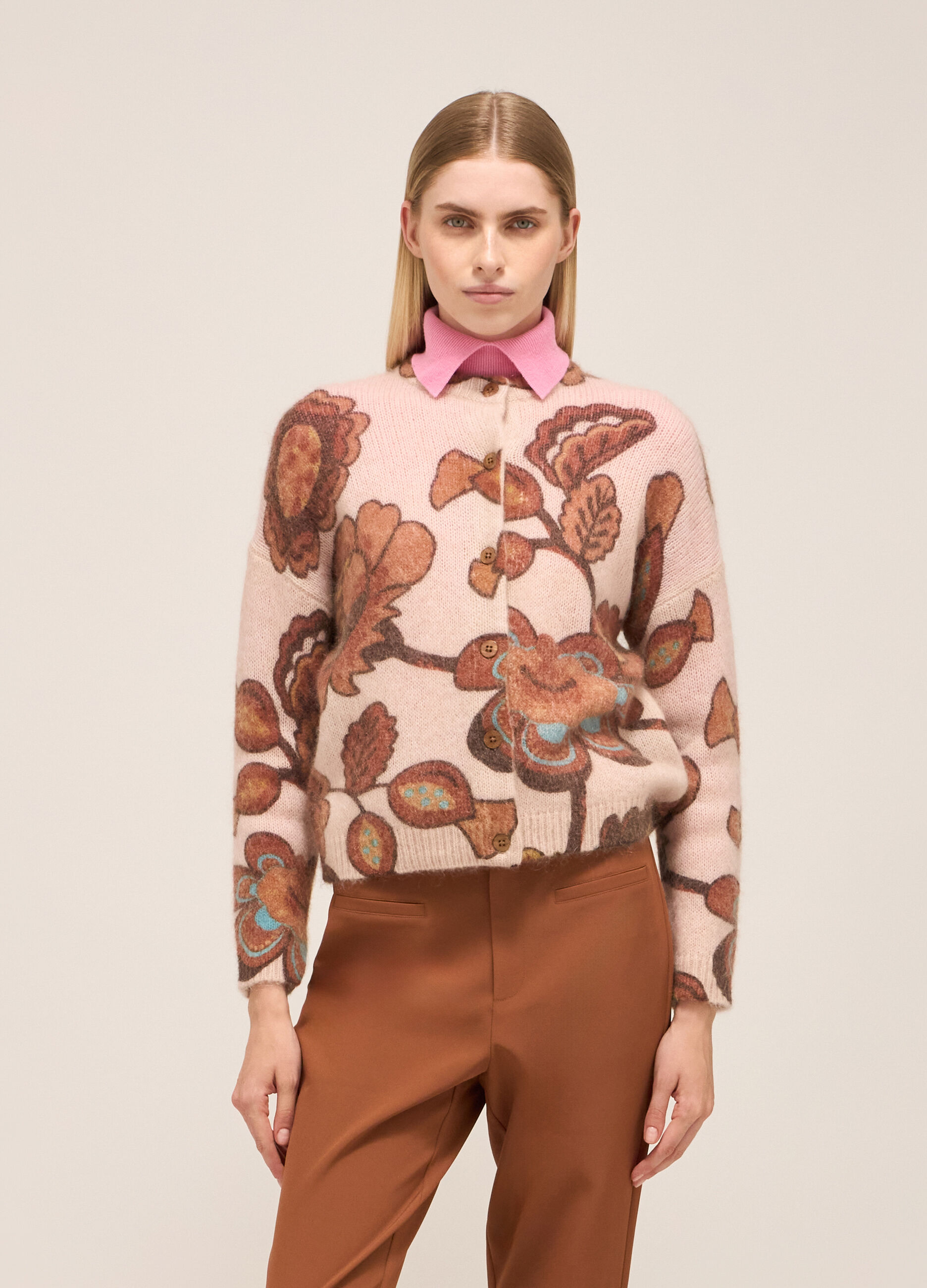 Knitted cardigan with print