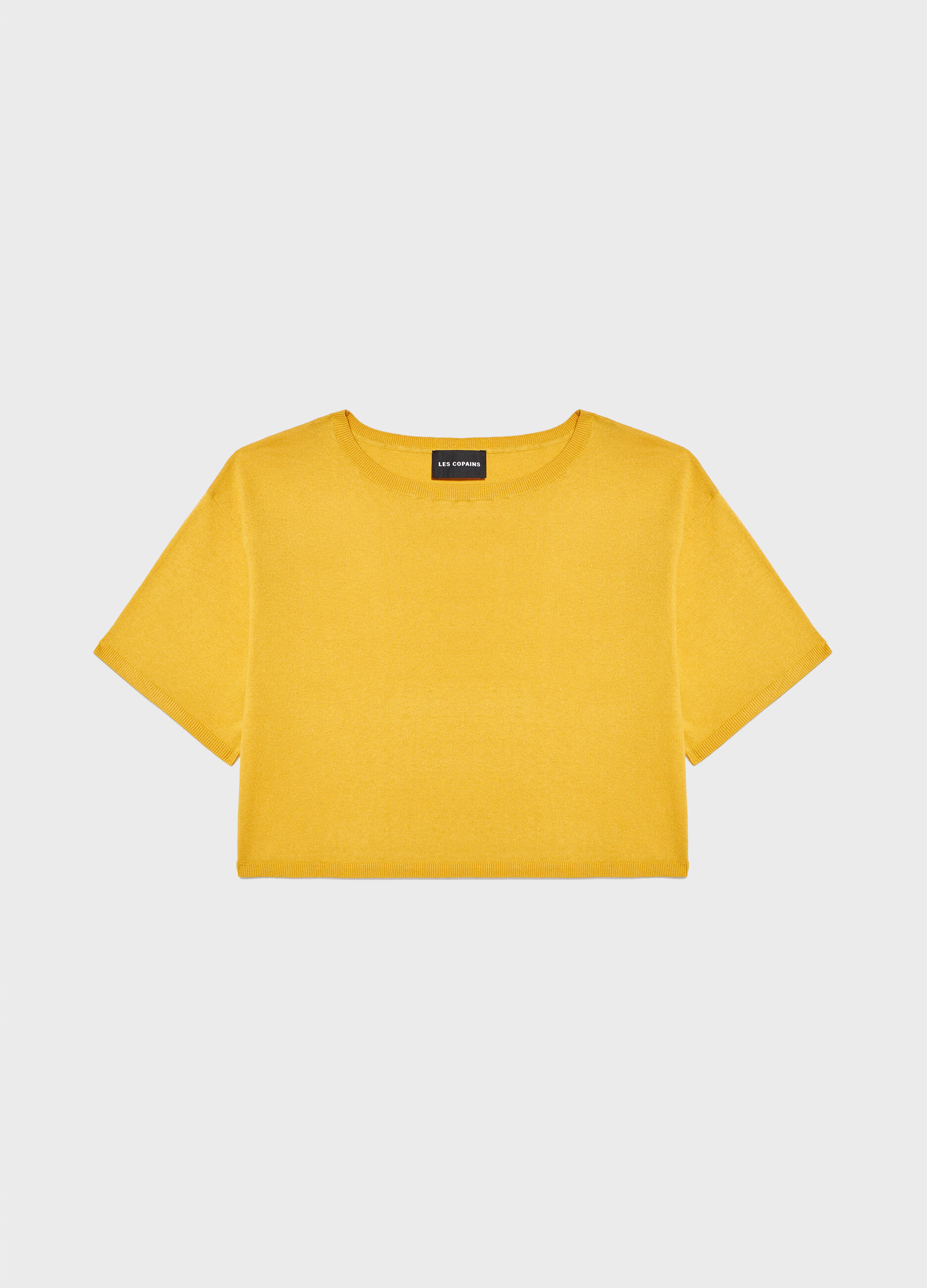 Yellow short-sleeved tricot sweater in silk and cotton_4