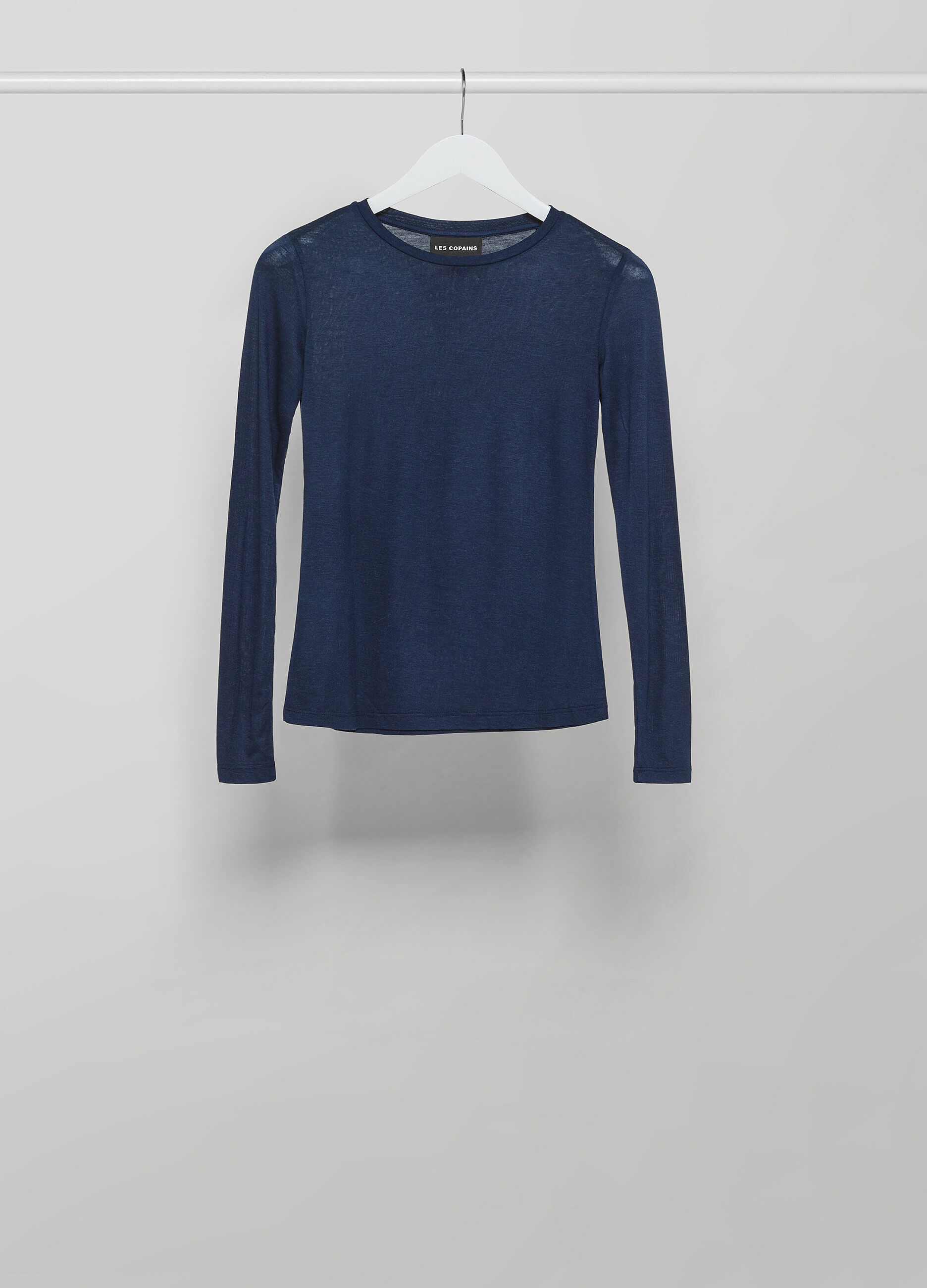 T-shirt à manches longues bleu marine en laine mélangée_4
