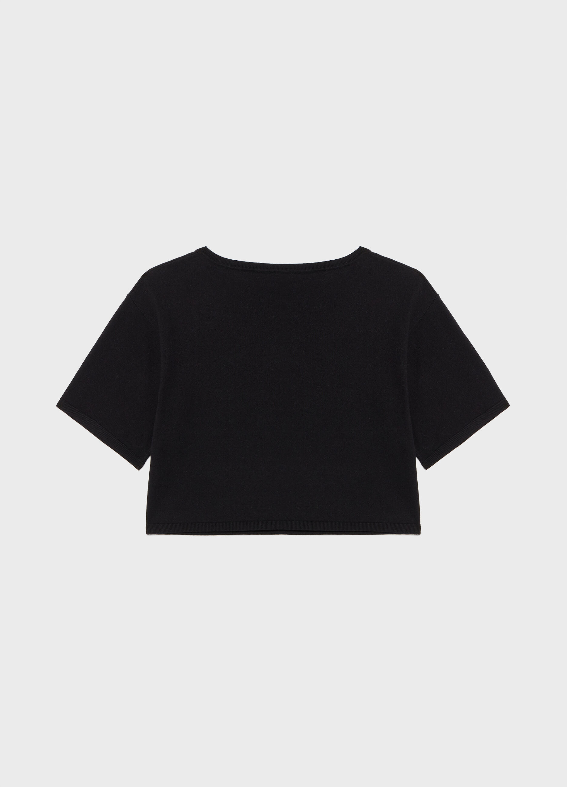 Black short-sleeved tricot sweater in silk and cotton_5
