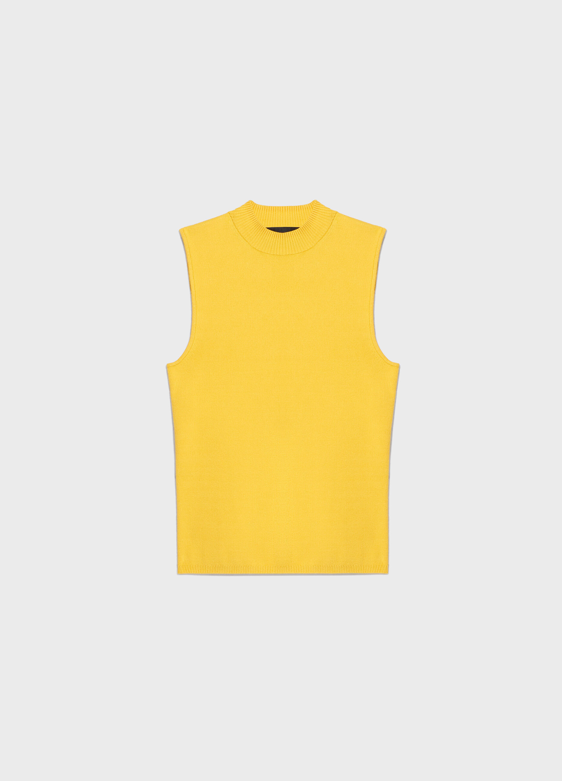 Yellow viscose blend high neck tricot top_4