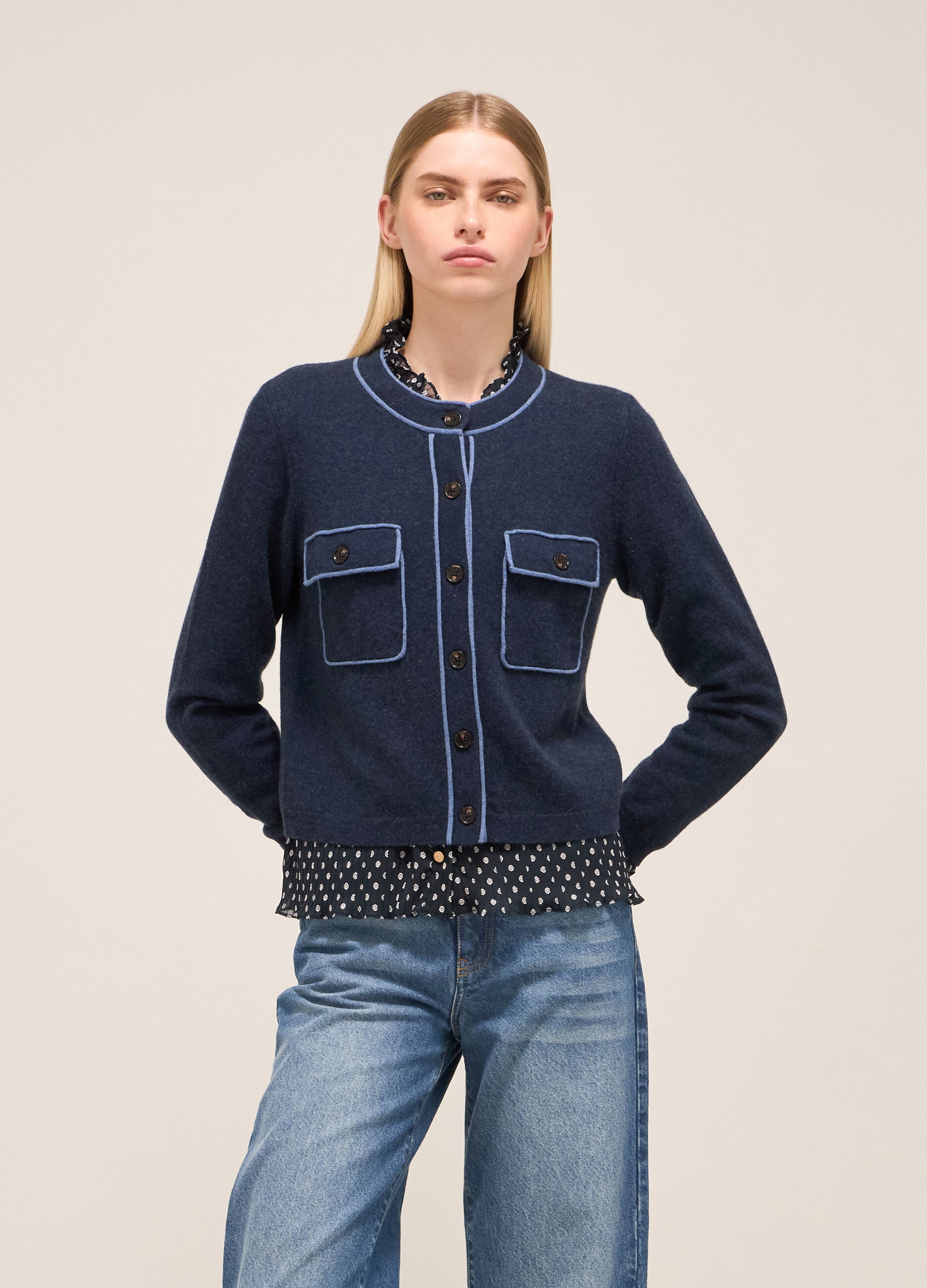Knitted cardigan in wool and cashmere